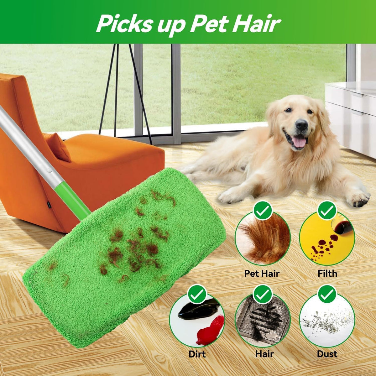 Reusable Microfiber Mop Pads Washable Wet & Dry Sweeping Cloths Mop Head Replacement for Household