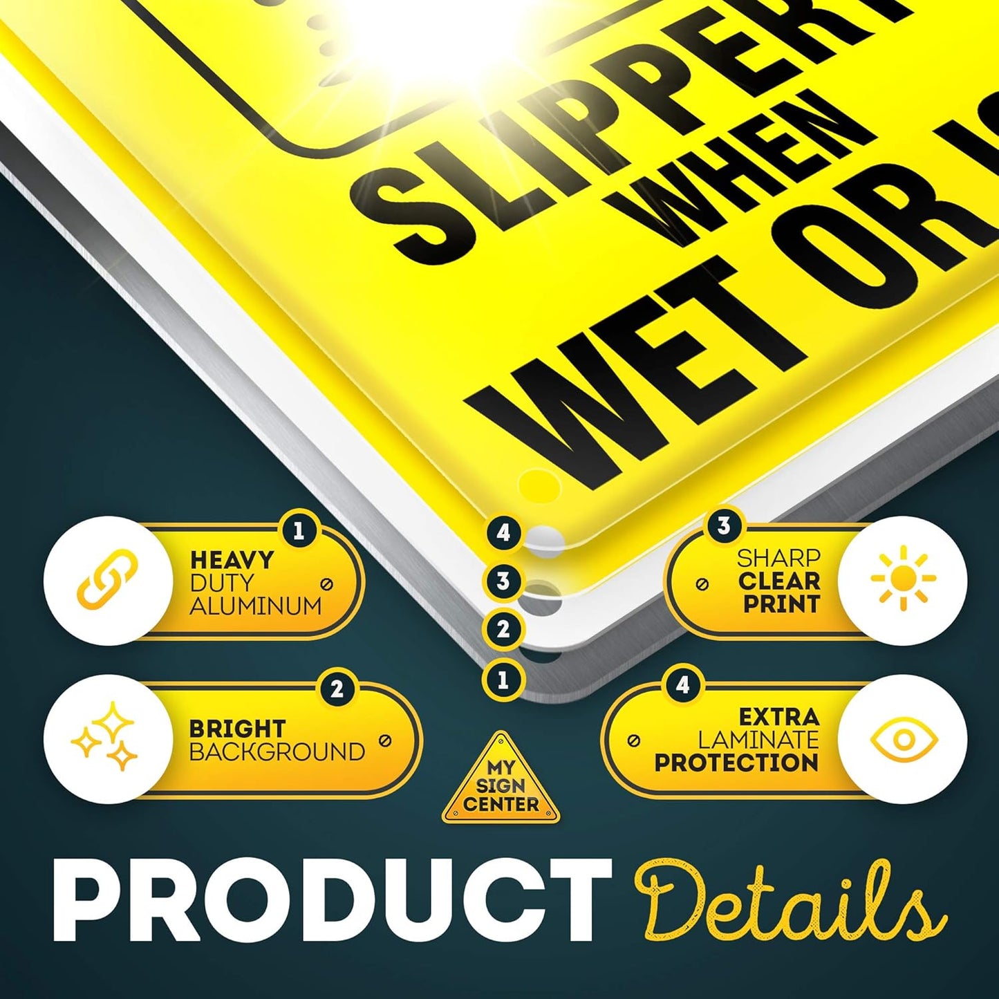 Caution Slippery When Wet Sign or ICY Sign, 7" x 10" 0.40 Aluminum, Fade Resistance, Indoor/Outdoor