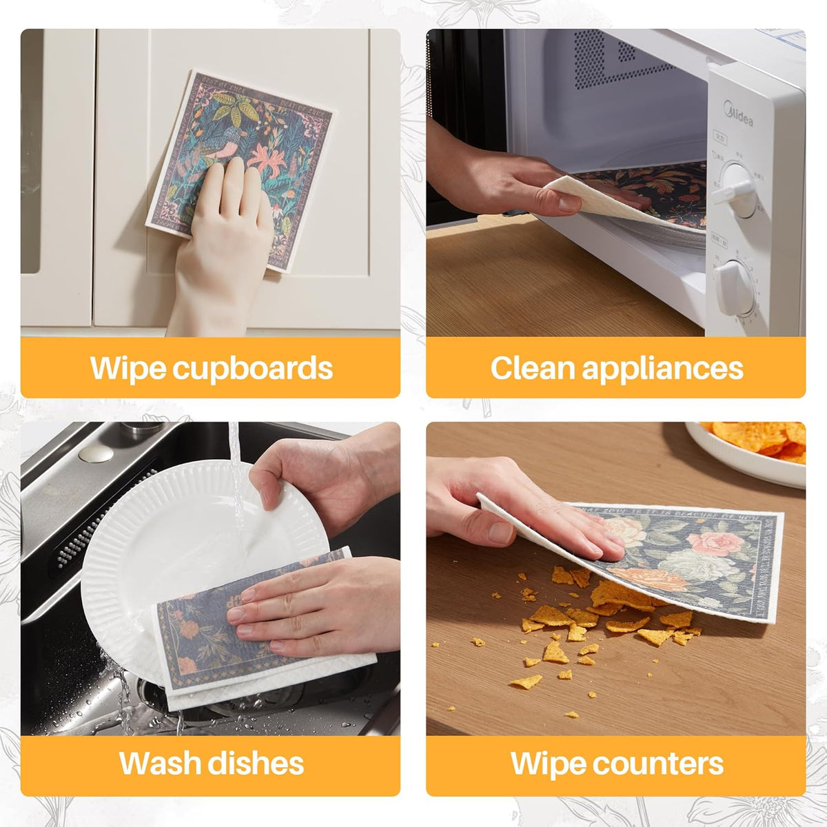 JOYMOOP 6 Pack Dishcloths for Kitchen, Reusable Paper Towels Washable, Absorbent Non-Scratch Dish