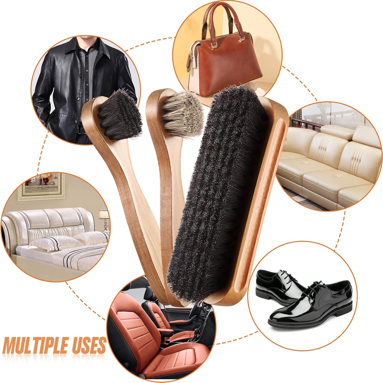4 Pcs Horsehair Shine Shoes Brush Kit Polish Dauber Applicators Cleaning Leather Shoes Boots Care