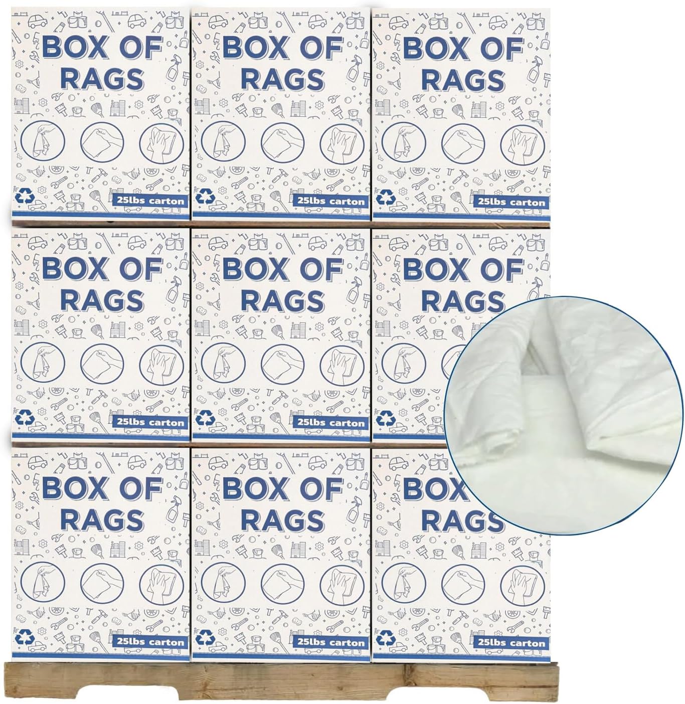 Recycled White Sheeting Cleaning Rags (600 lbs. Pallet 24x25 lbs. Box) – Lint Free White Cotton