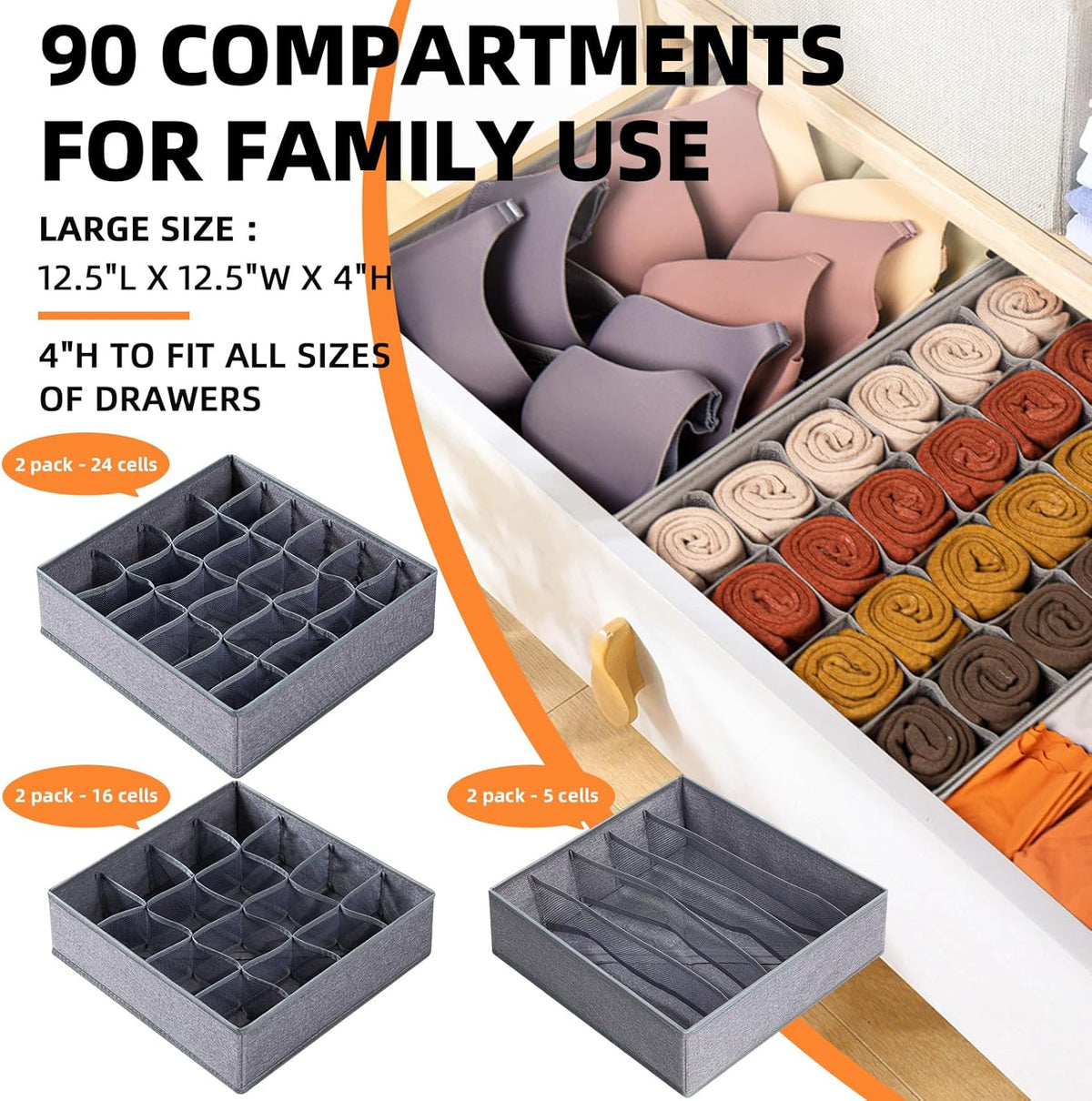 Criusia 6 Pack Large Drawer Organizer for Sock Underwear - Washable Heavy Duty Fabric Closet