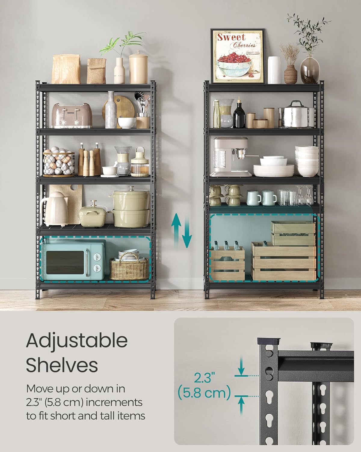 SONGMICS 5-Tier Storage Shelves, Heavy-Duty Garage Shelving, Adjustable Shelving Unit, Steel Shelf