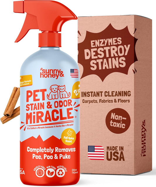 Sunny & Honey Pet Stain Remover & Enzyme Cleaner - 32 Fl Oz, Fall Spice - Carpet Deodorizer & Urine