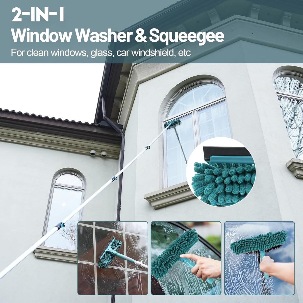 30 Foot High Reach Duster Kit with 6-24FT Extension Pole High Ceiling Dusting and Window Cleaning