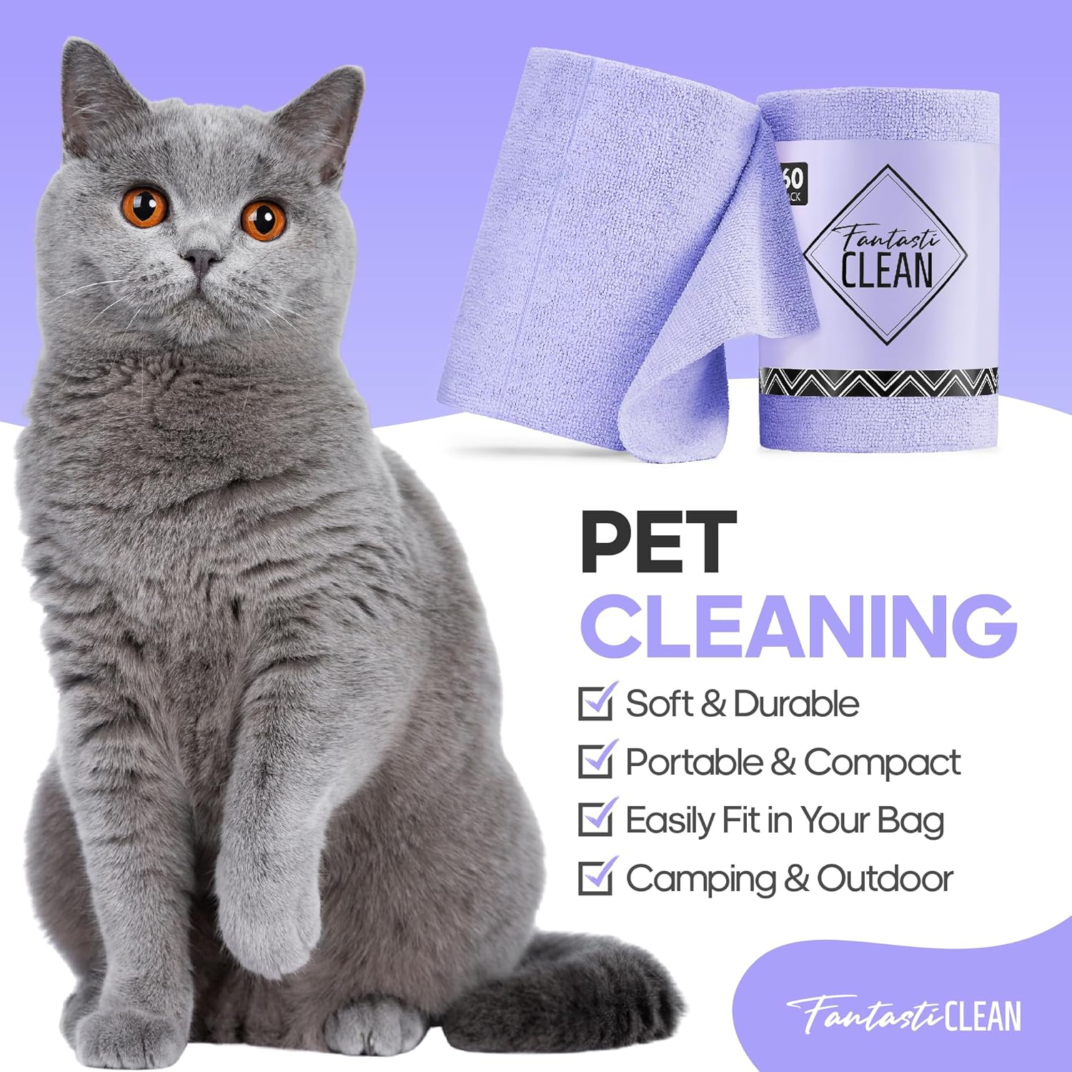 Fantasticlean Microfiber Cleaning Cloth Roll 4 Rolls 240 Pack, Tear Away Paperless Towels, 8" x 8"