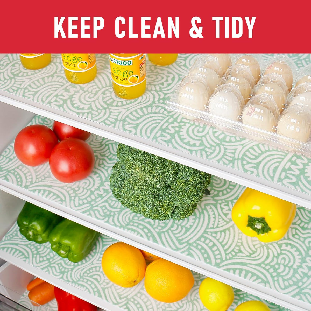 Cooyes 12 Pack Fridge Bin Liners, 12“ × 24” Refrigerator Mats with Non-Slip Particles, Drawer