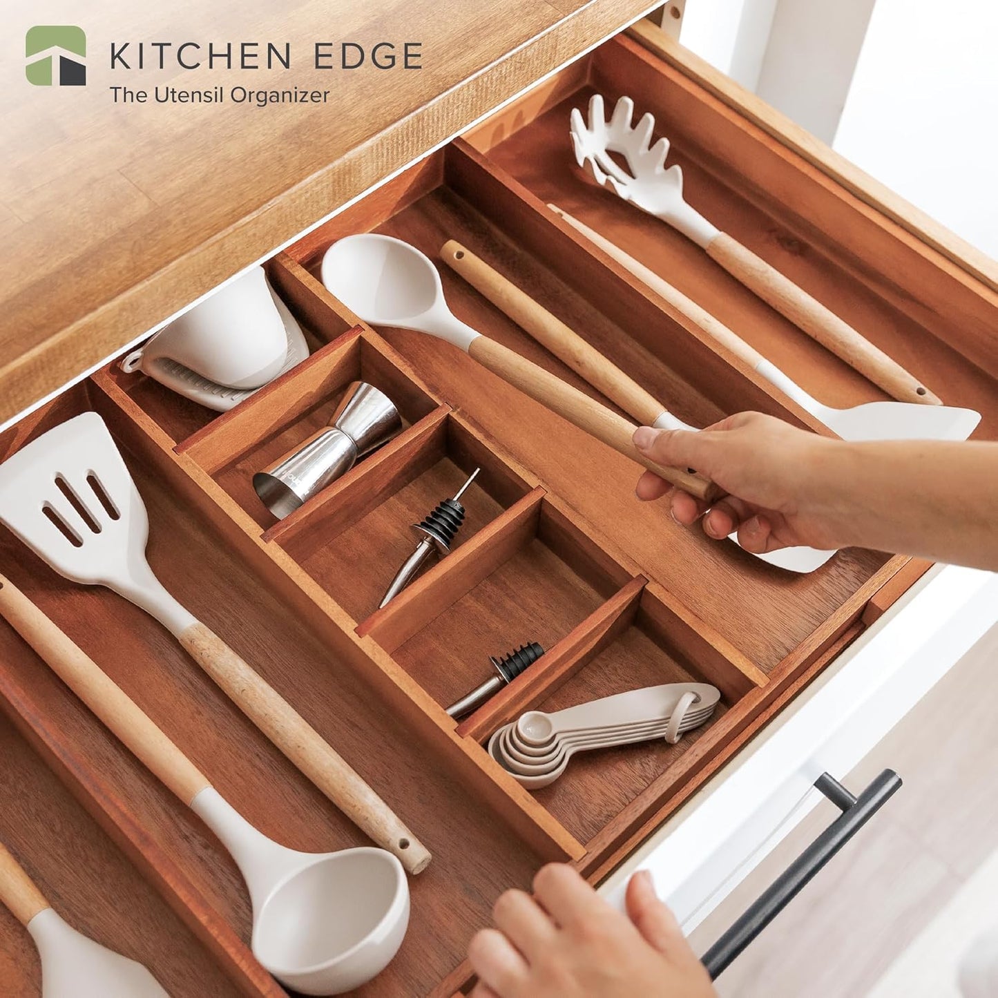 KitchenEdge Adjustable Kitchen Drawer Organizer for Utensils and Junk, Food-Safe Contract Grade