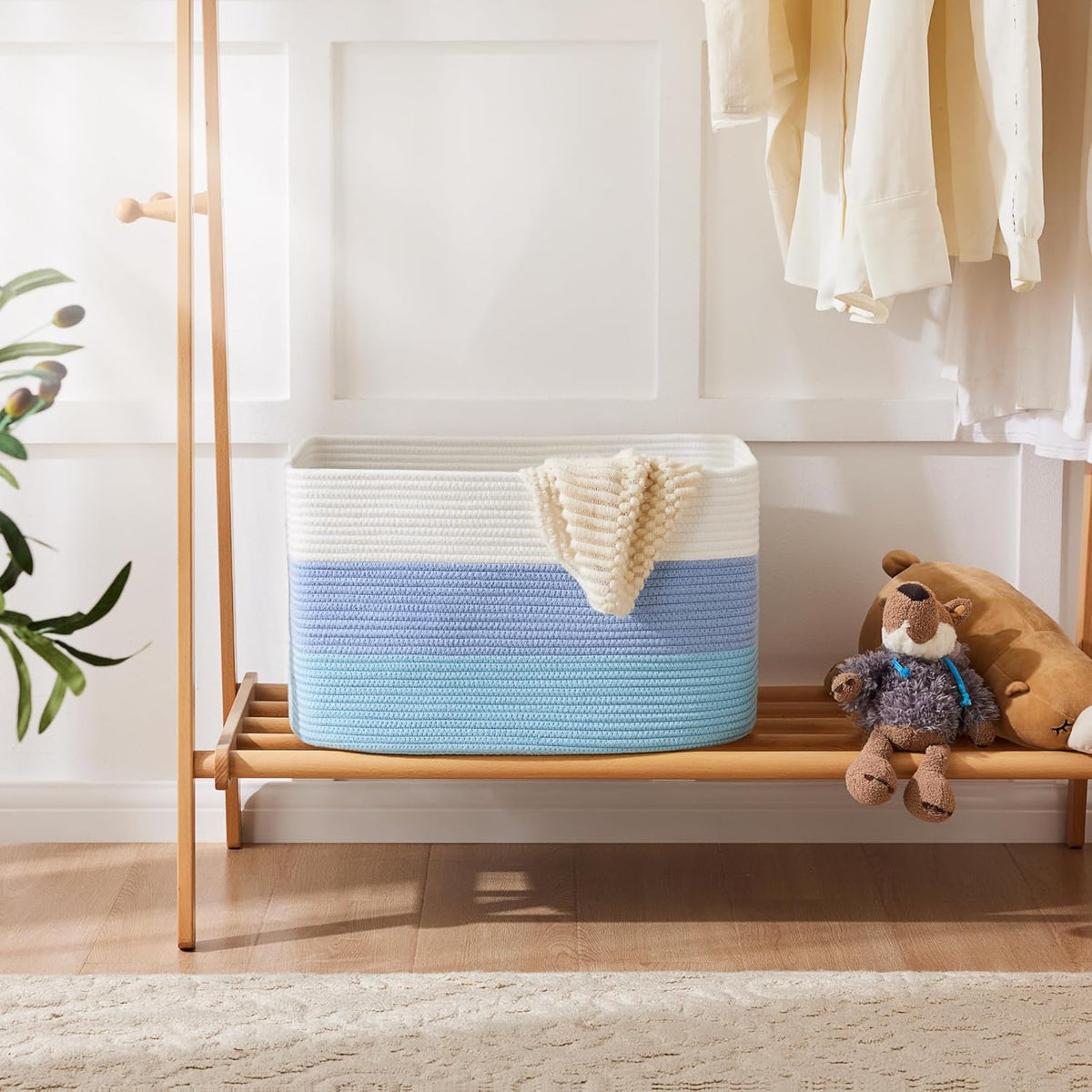Blanket Basket,Rectangle Woven Baskets for Storage,65L Laundry Basket for Decorative Nursery