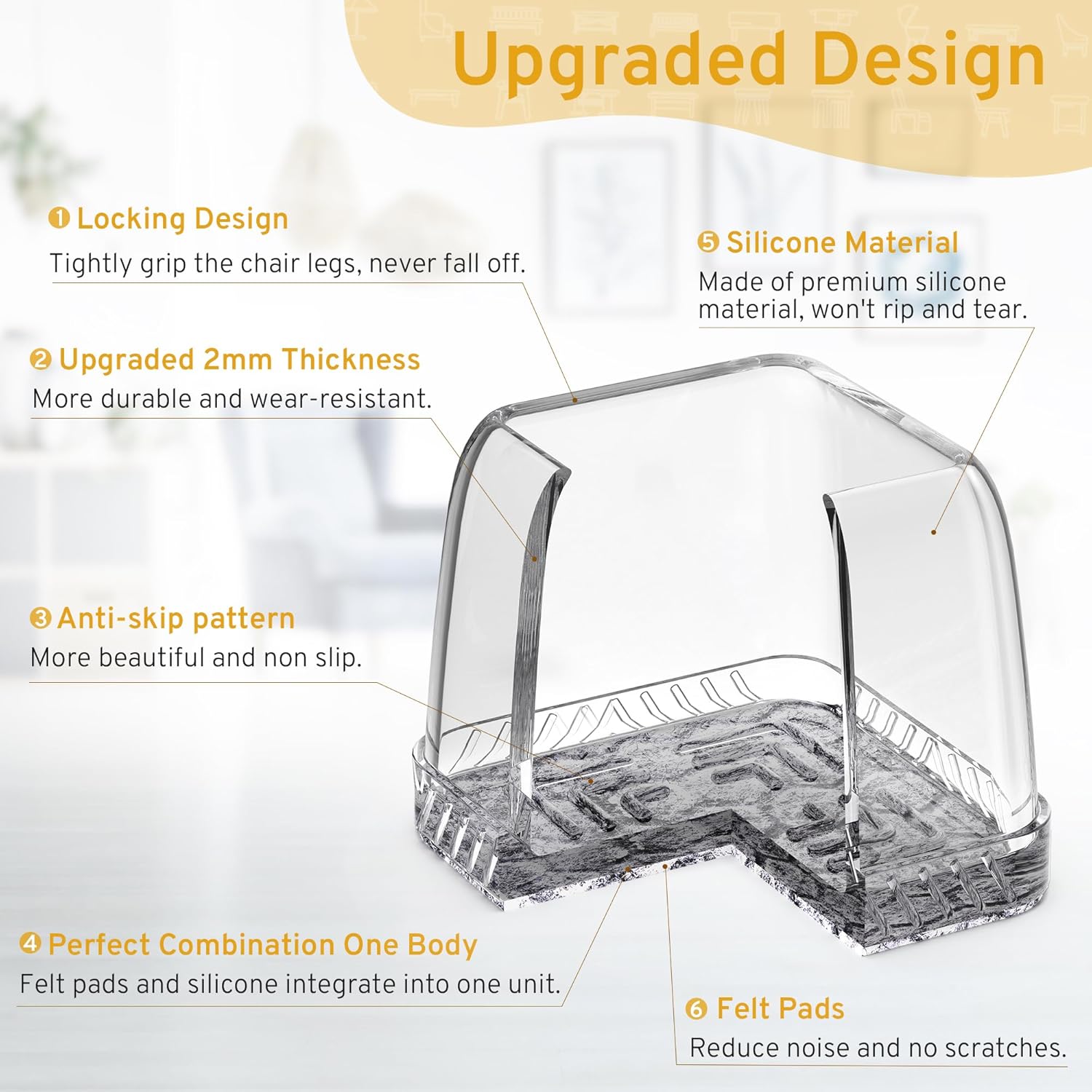 24PCS Square Chair Leg Floor Protectors, Furniture Sliders, Chair Leg Protectors for Hardwood