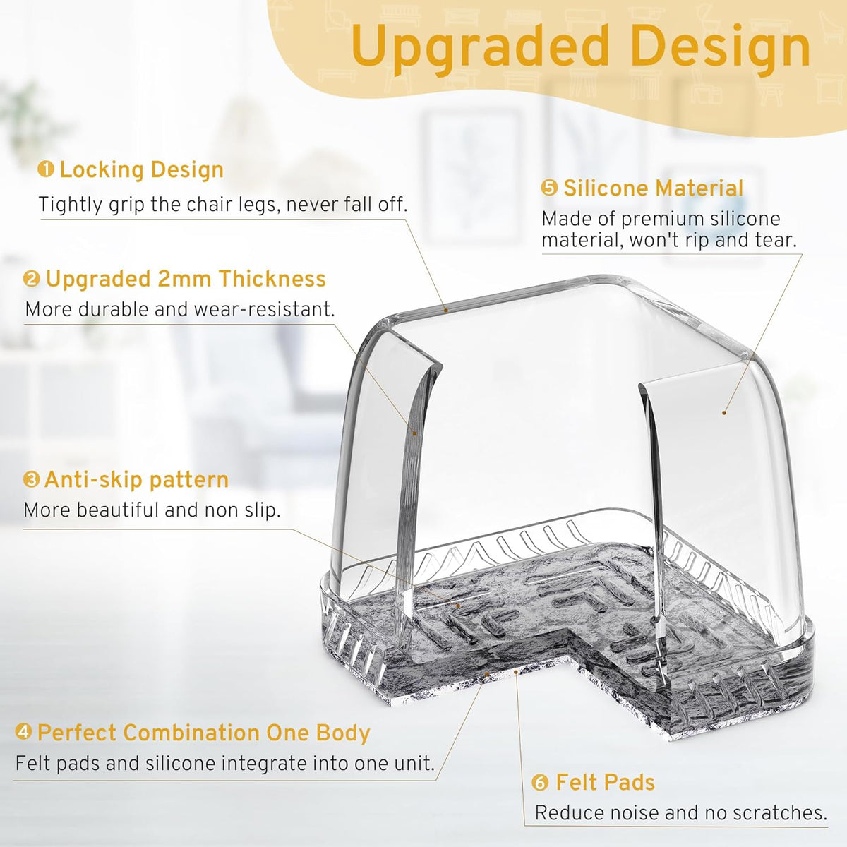 24PCS Square Chair Leg Floor Protectors, Furniture Sliders, Chair Leg Protectors for Hardwood