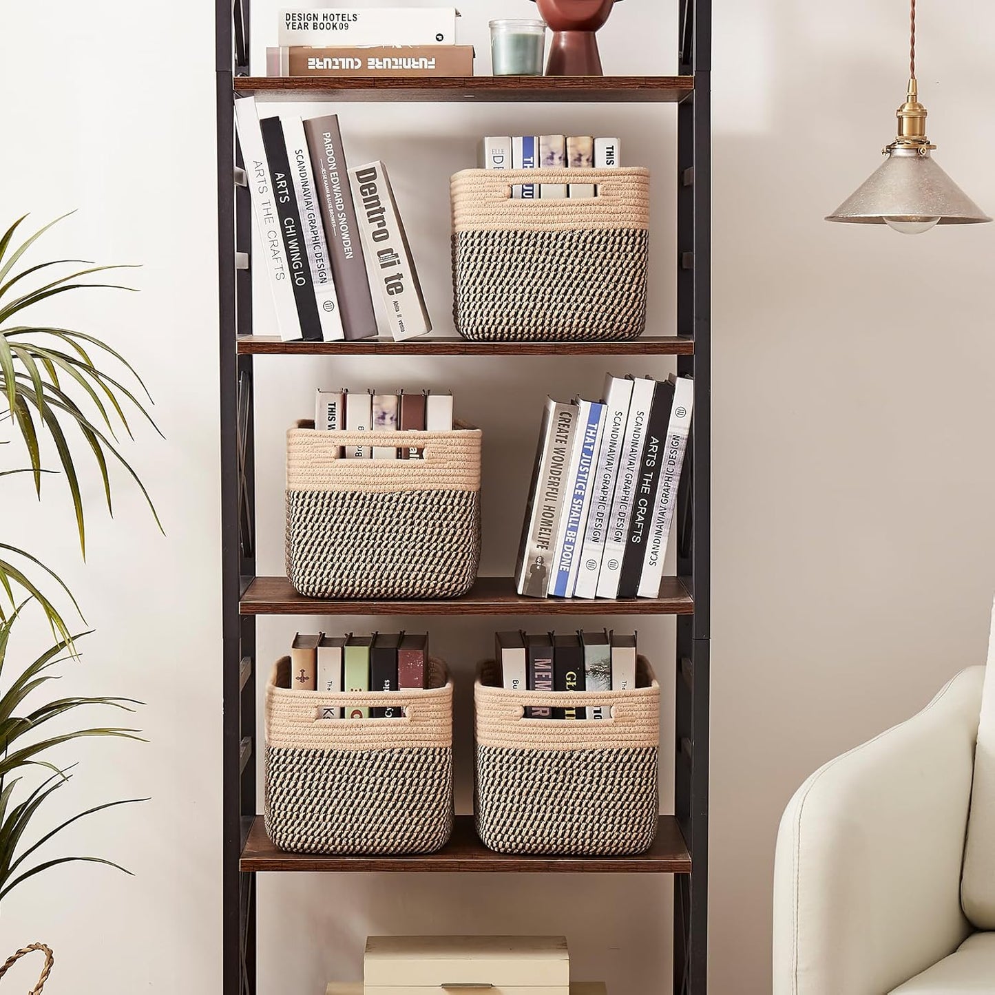 OIAHOMY 4 Pack Storage Baskets for Organizing, Basket for Shelves with Handle, Woven Baskets for