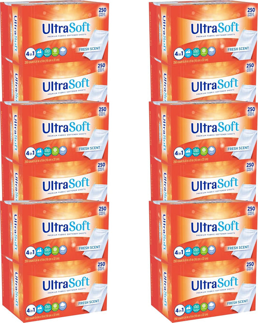 4 in 1 Household Premium Fabric Softener Fresh Scent,250 Single Laundry Dryer Sheets (6.4"x9") Per