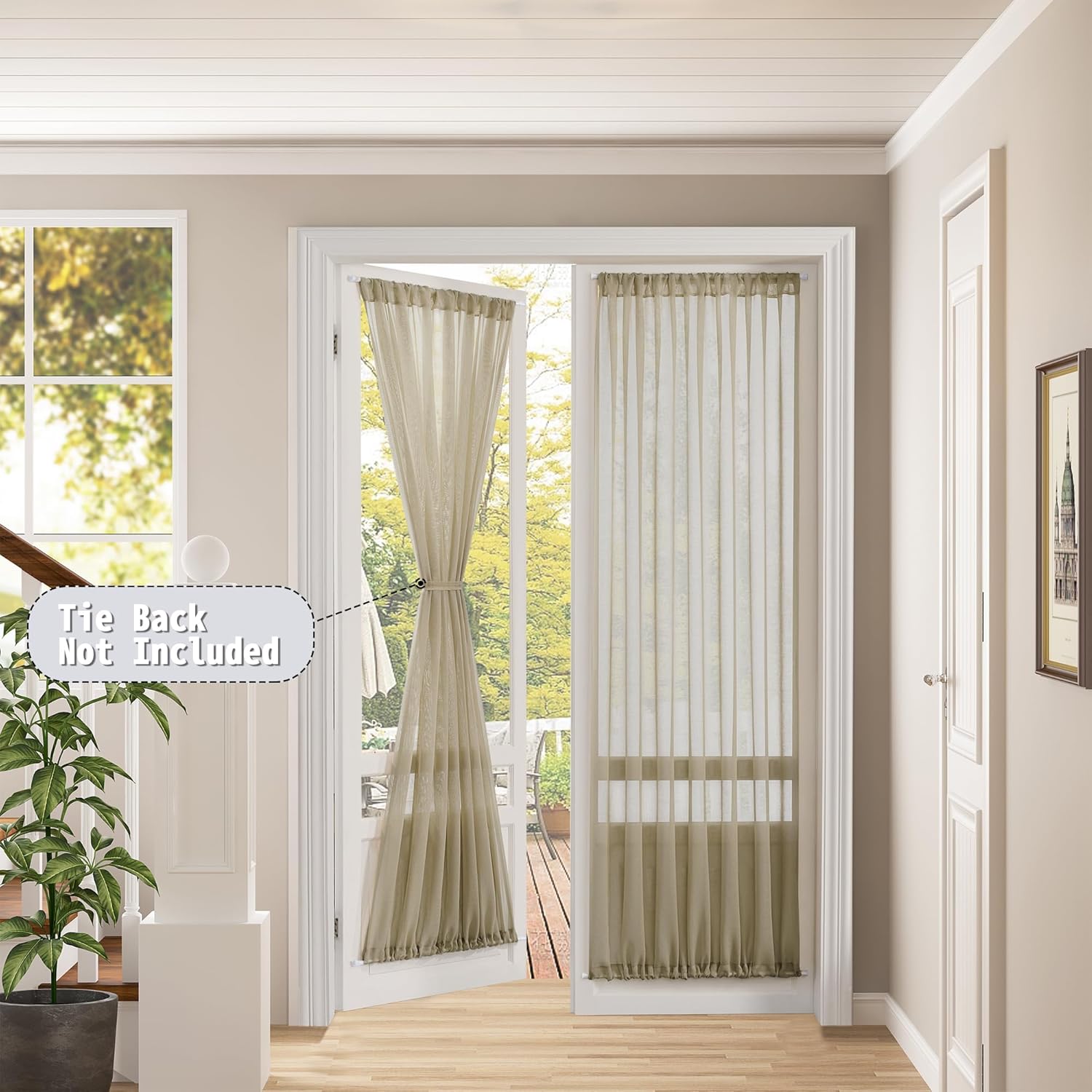 Tollpiz Sheer Linen Textured Curtain Sheers Doorway Light Filtering Voile French Door Rod Pocket
