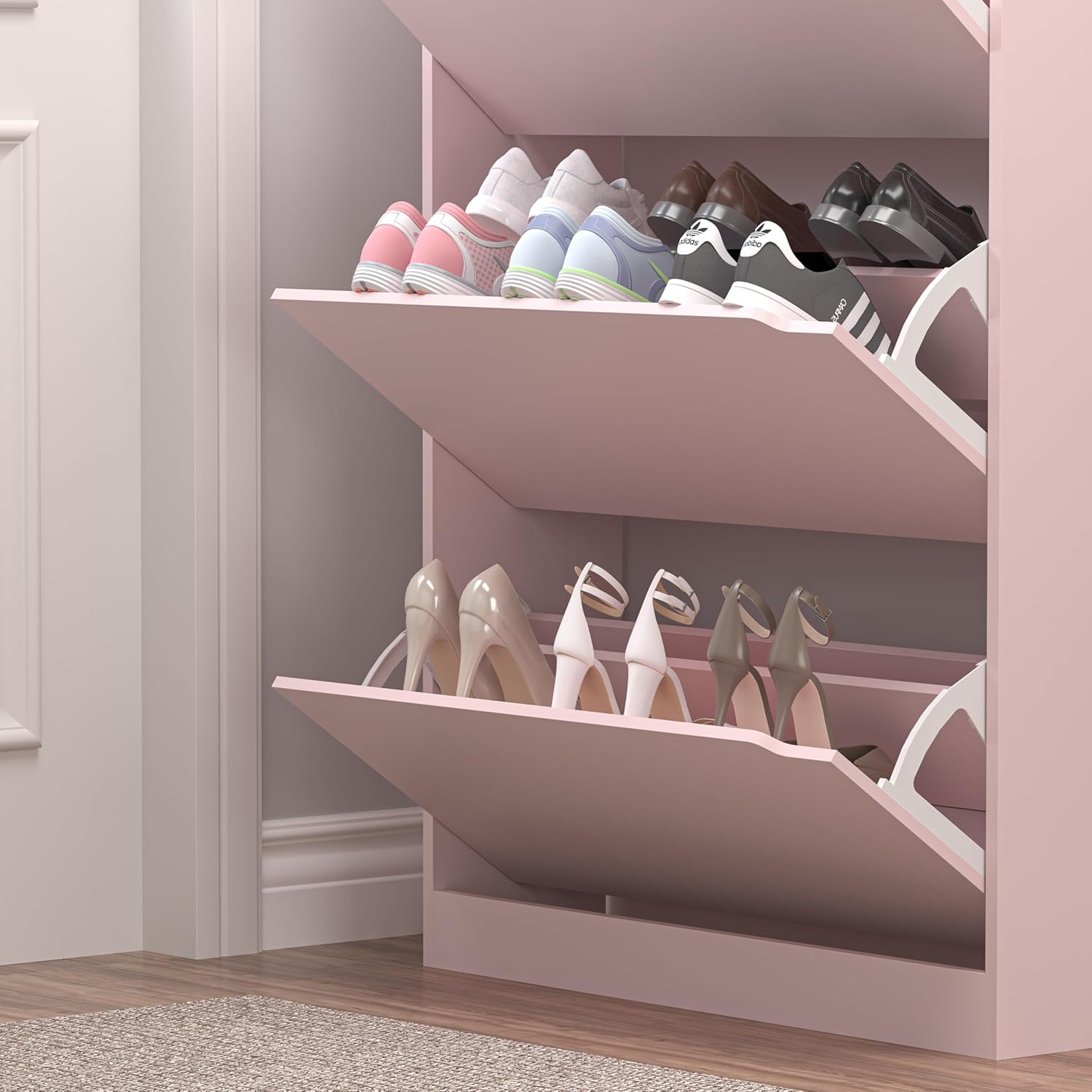 Shoe Cabinet with 3 Flip Drawers, Hidden Wood Shoe Cabinet,Freestanding Shoe Storage Cabinet for