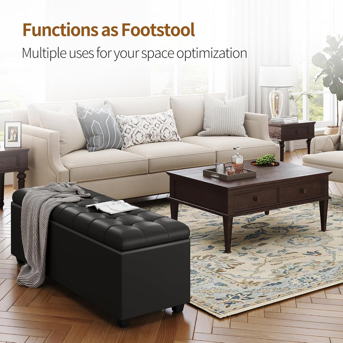 Ottoman with Storage 38 inches, Furniture End of Bed Storage Benches, Long Ottomans Bench with