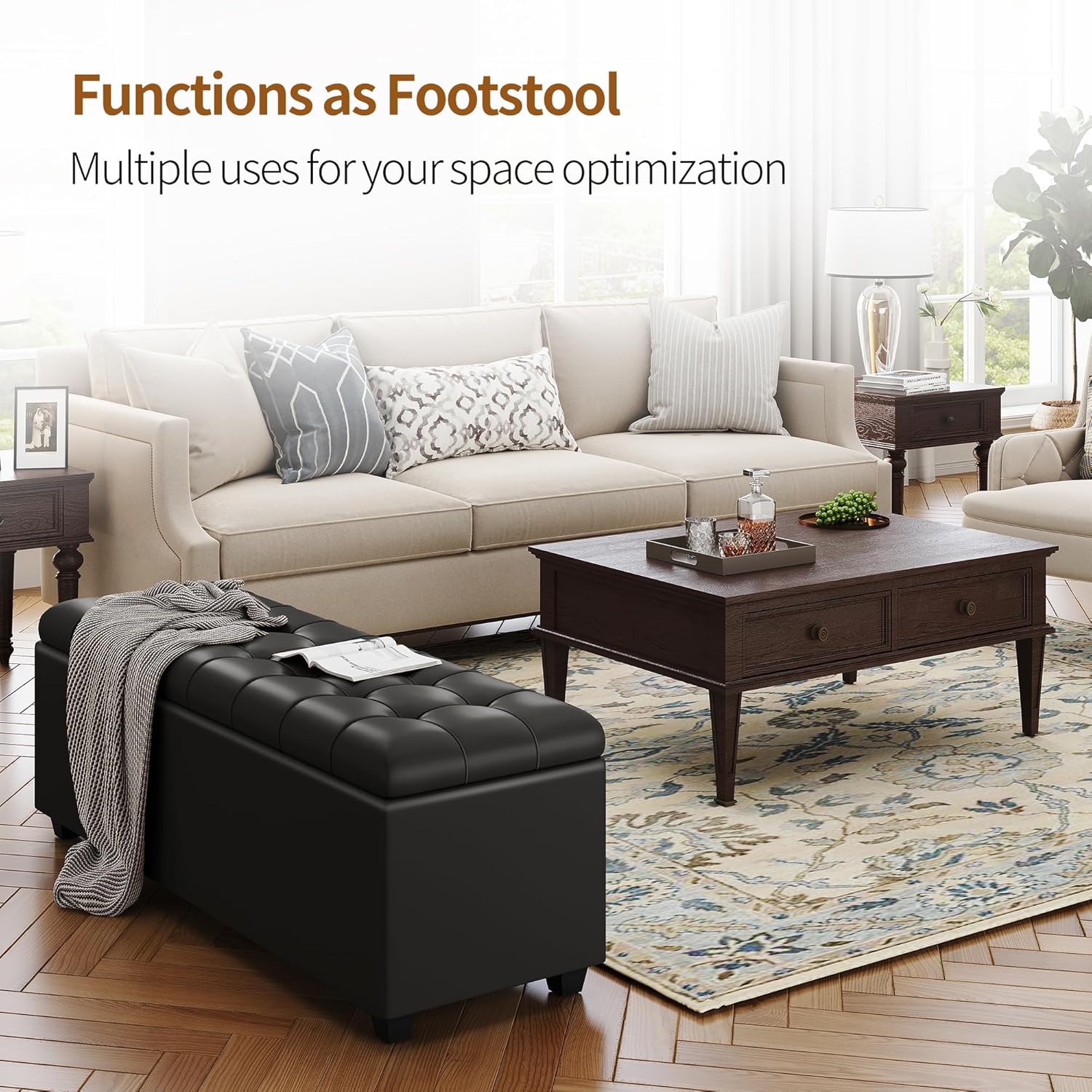 Ottoman with Storage 38 inches, Furniture End of Bed Storage Benches, Long Ottomans Bench with
