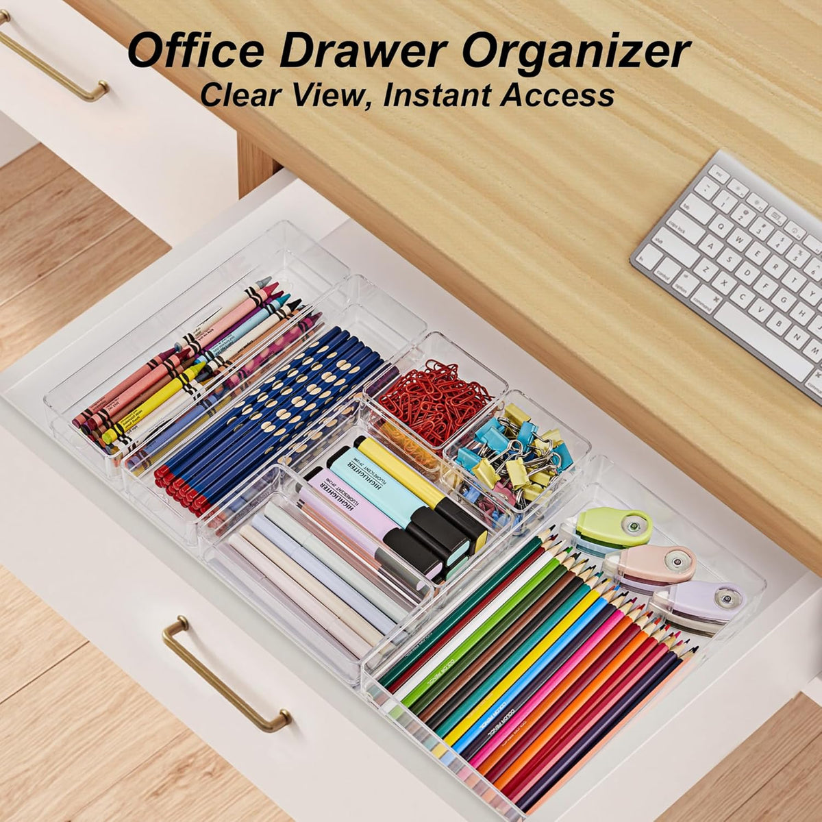 SMARTAKE 25-Piece Drawer Organizer with Non-Slip Silicone Pads, 4-Size Desk Drawer Organizer Trays