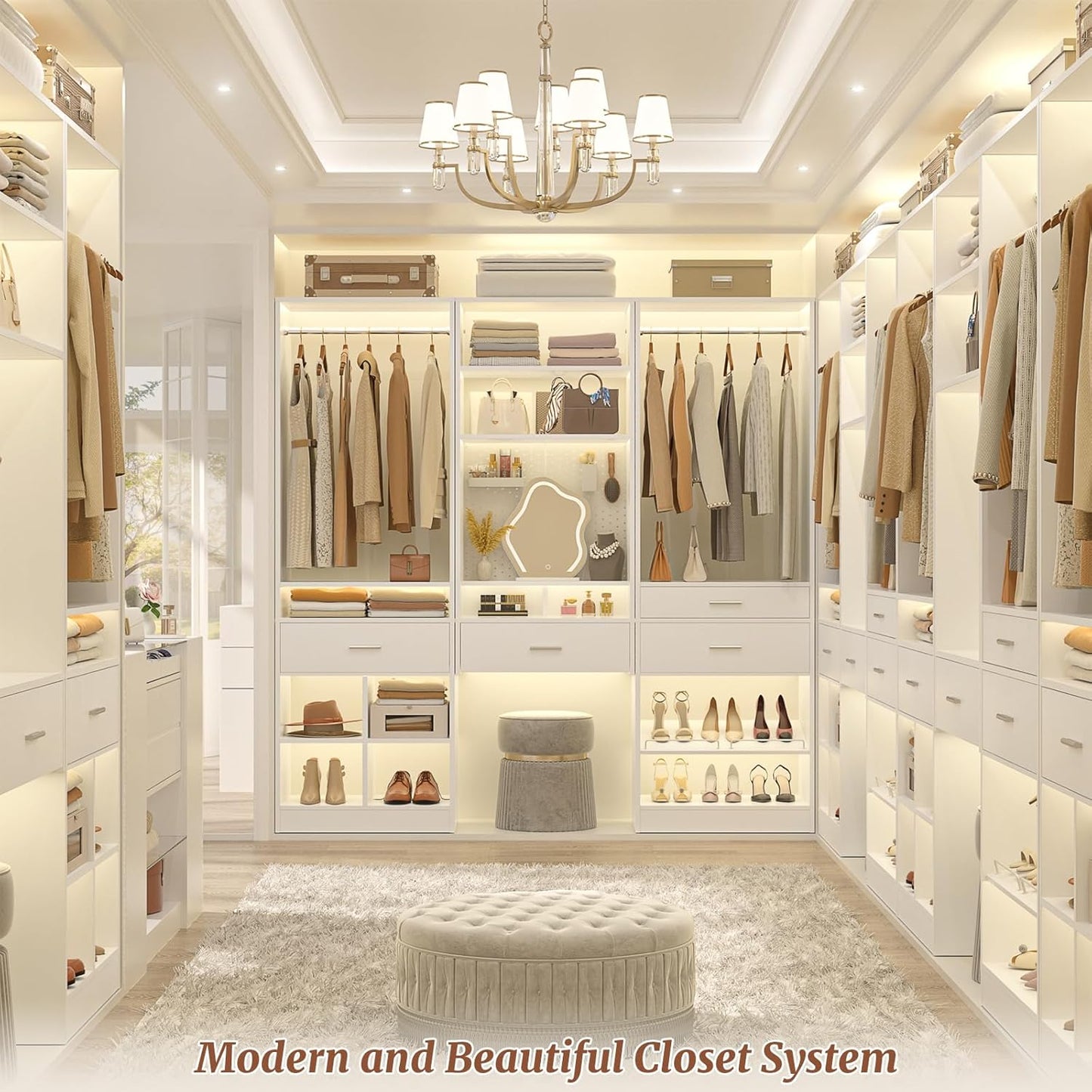 Unikito 75” Modular Closet System, Freestanding Closet Organizer with Hanging Rods and Drawers