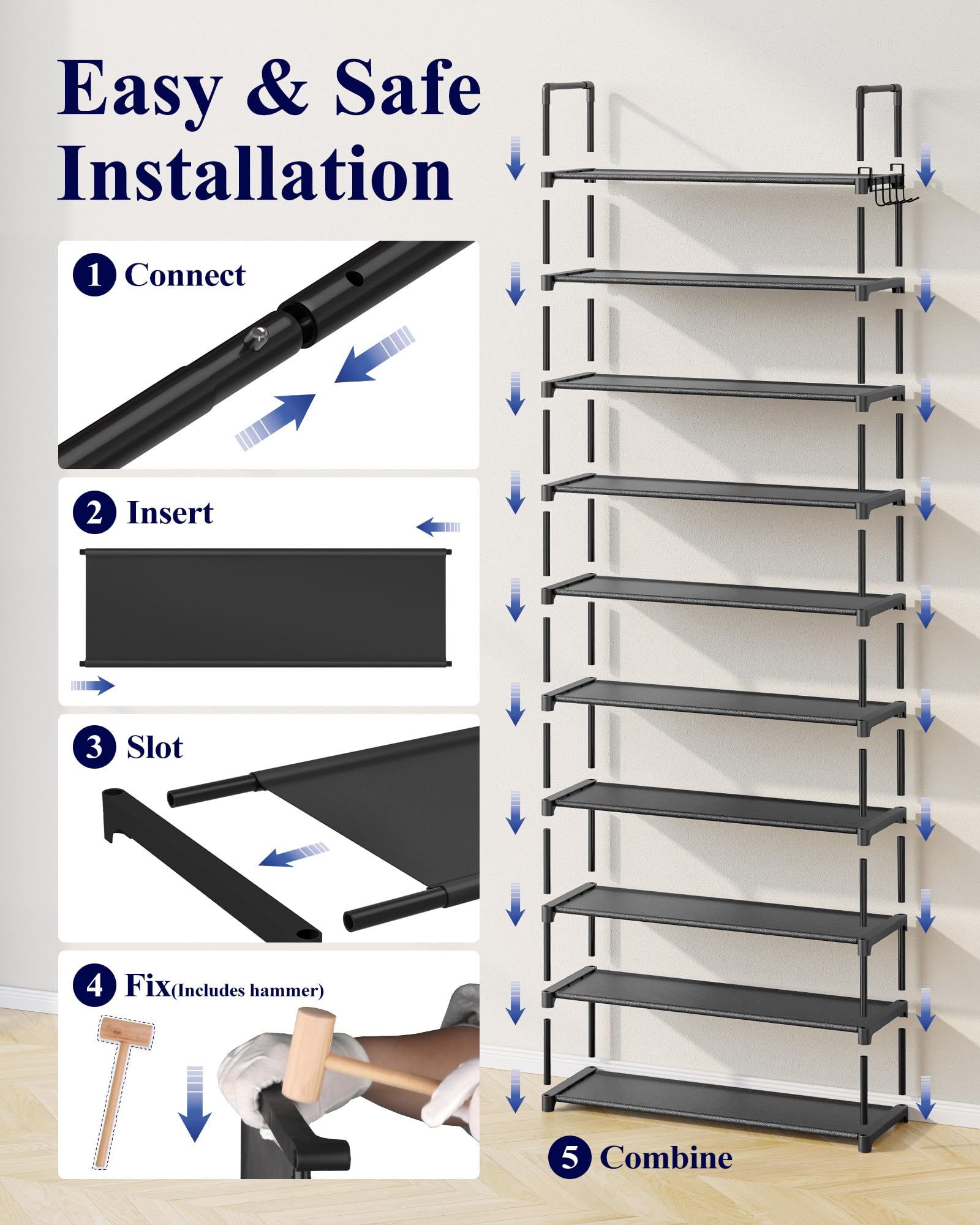 Kitsure 10 Tier Shoe Rack, Tall Shoe Organizer, 32.2" Wide, Black