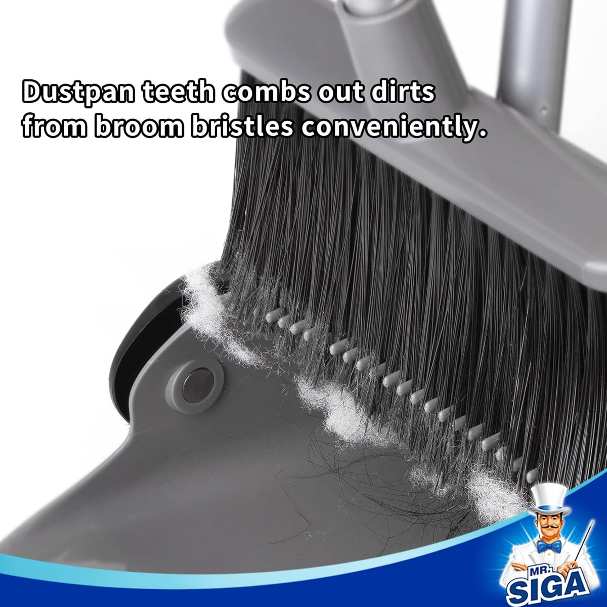 MR.SIGA Broom and Dustpan Set with Adjustable Long Handle, Upright Combo for Floor, Cleaning Lobby