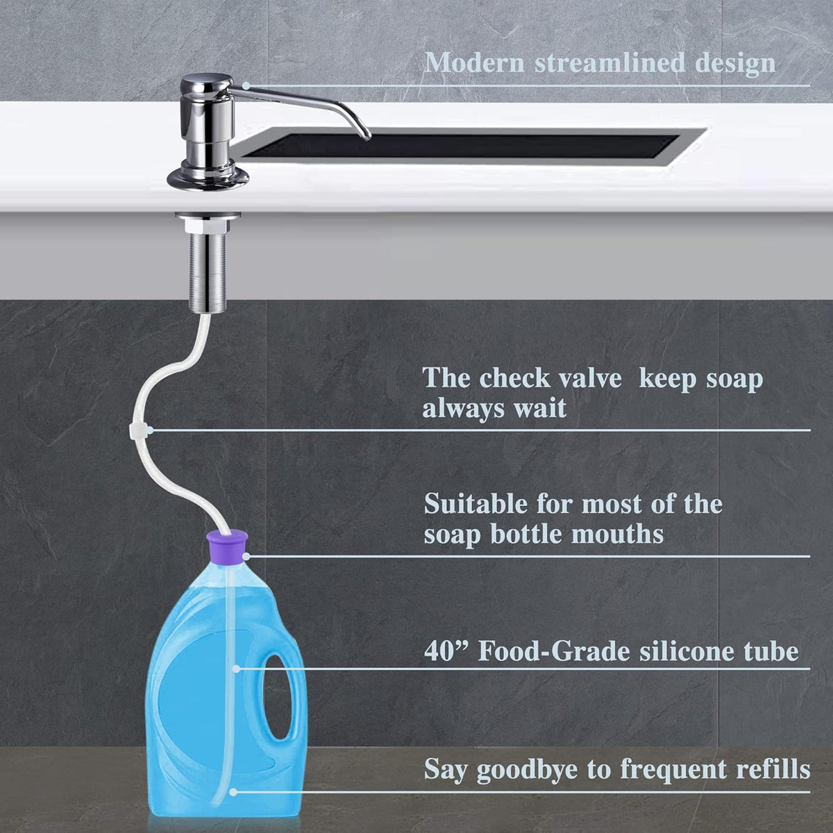 Gagal Soap Dispenser (Chrome) and Extension Tube Kit for Kitchen Sink, Complete Brass Pump with 40"