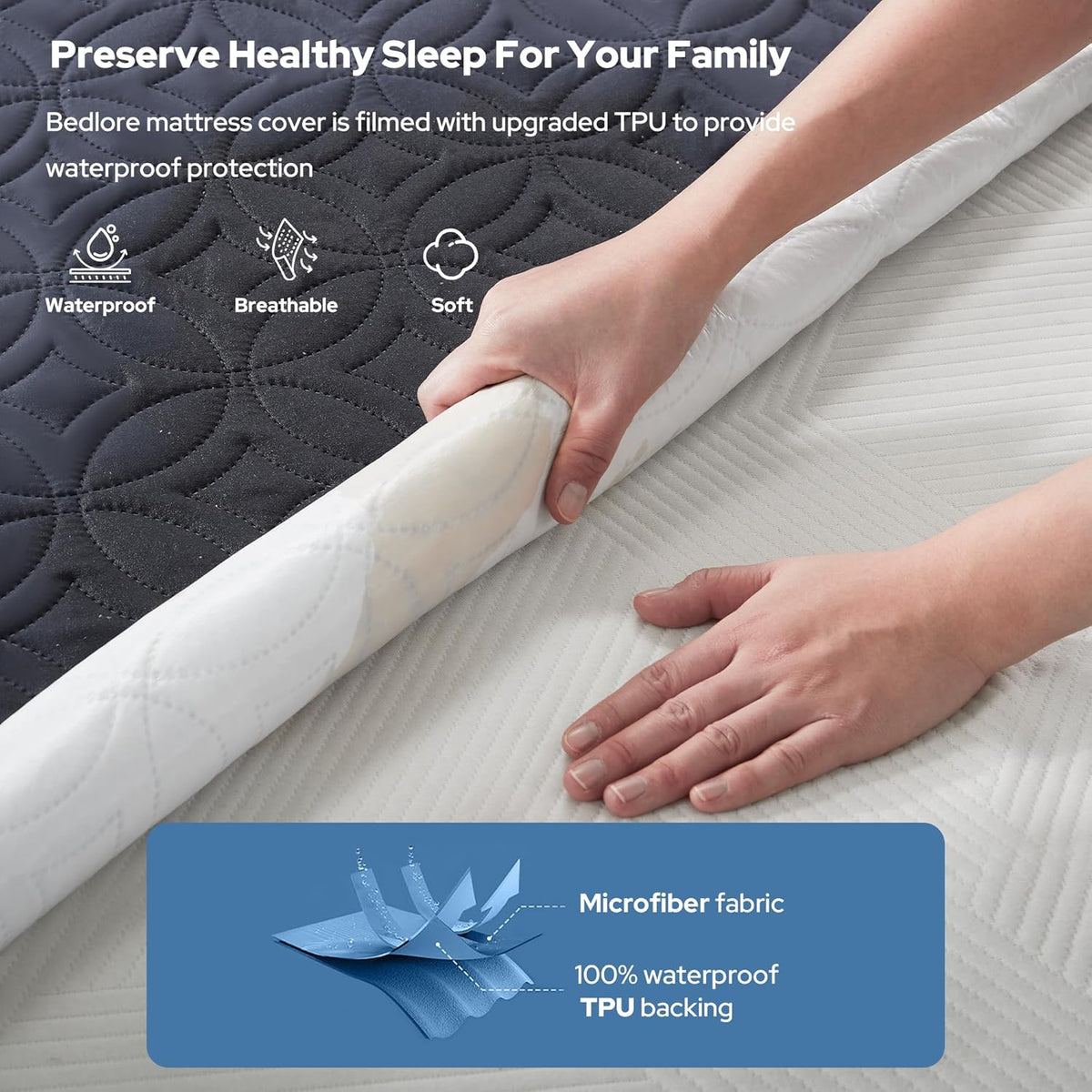 BEDLORE Waterproof Mattress Protector, Cal King Size Mattress Pad with Deep Pocket 6"-18" Depth