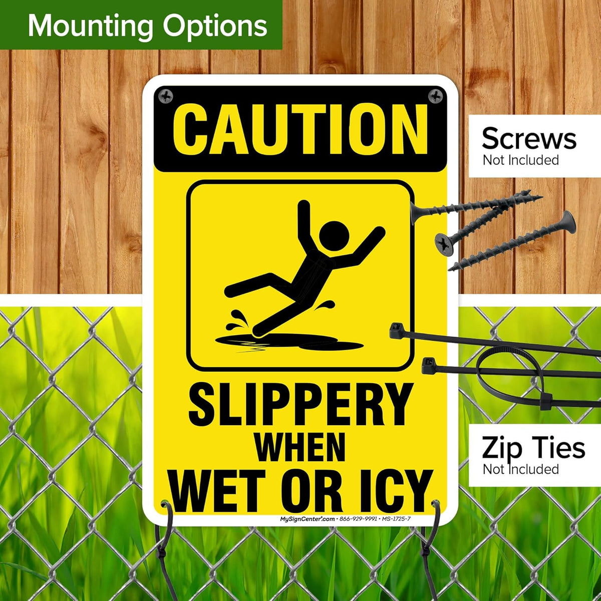 Caution Slippery When Wet Sign or ICY Sign, 7"x10" Polyethylene, Indoor/Outdoor Use, USA MADE By My