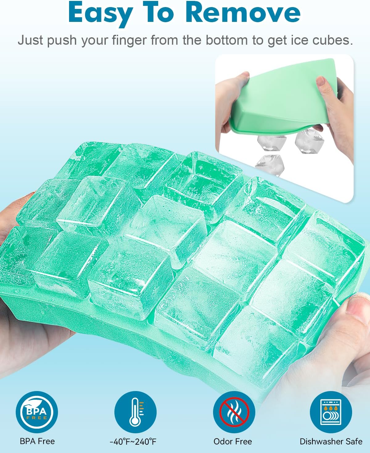 Silicone Ice Cube Trays for Freezer Set of 2, Square Ice Cubes Mold, Easy Release Silicone Old