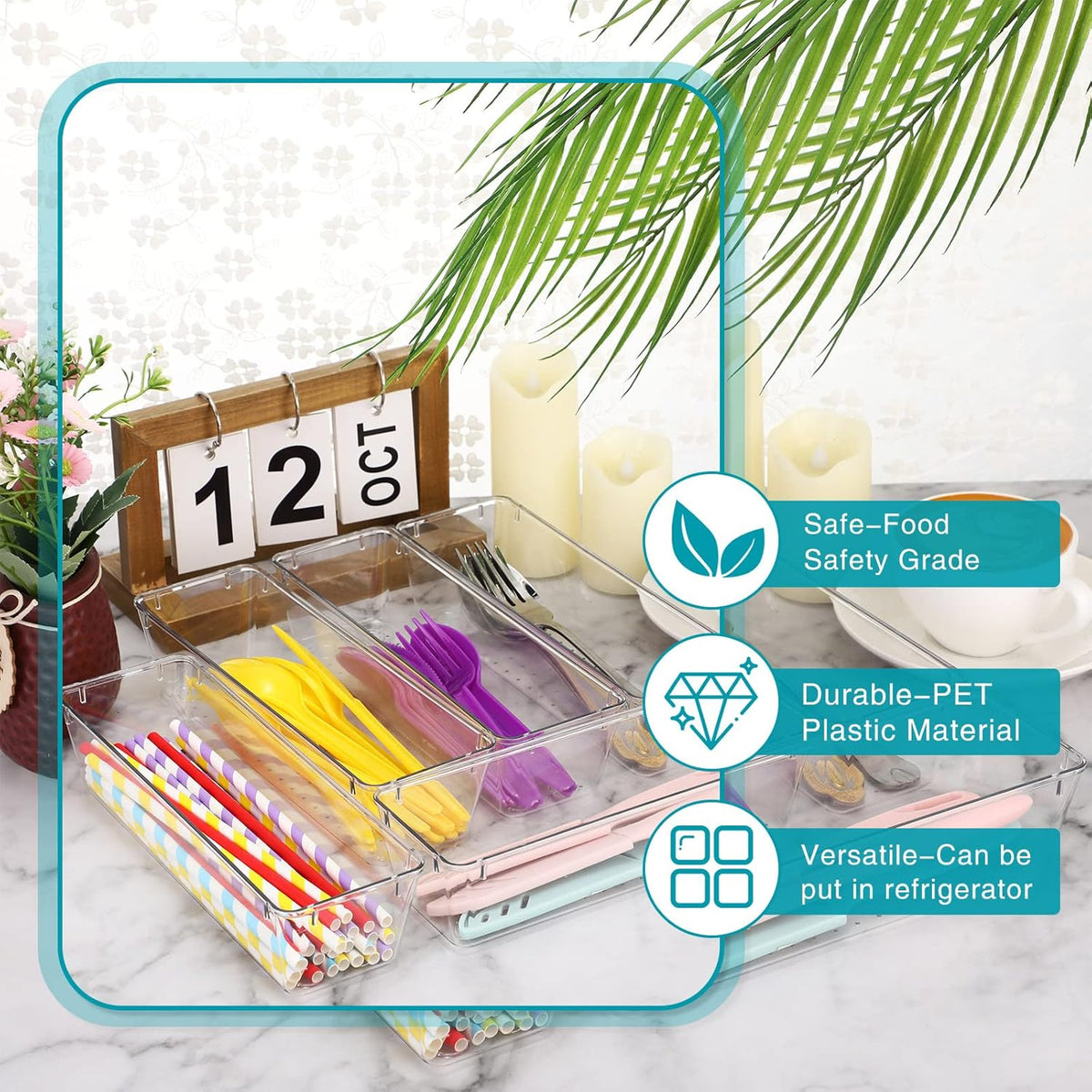 Maitys 12 Pcs Vanity Drawer Organizer 9 x 3 x 2 Inches Clear Plastic Utensil Organizers Kitchen