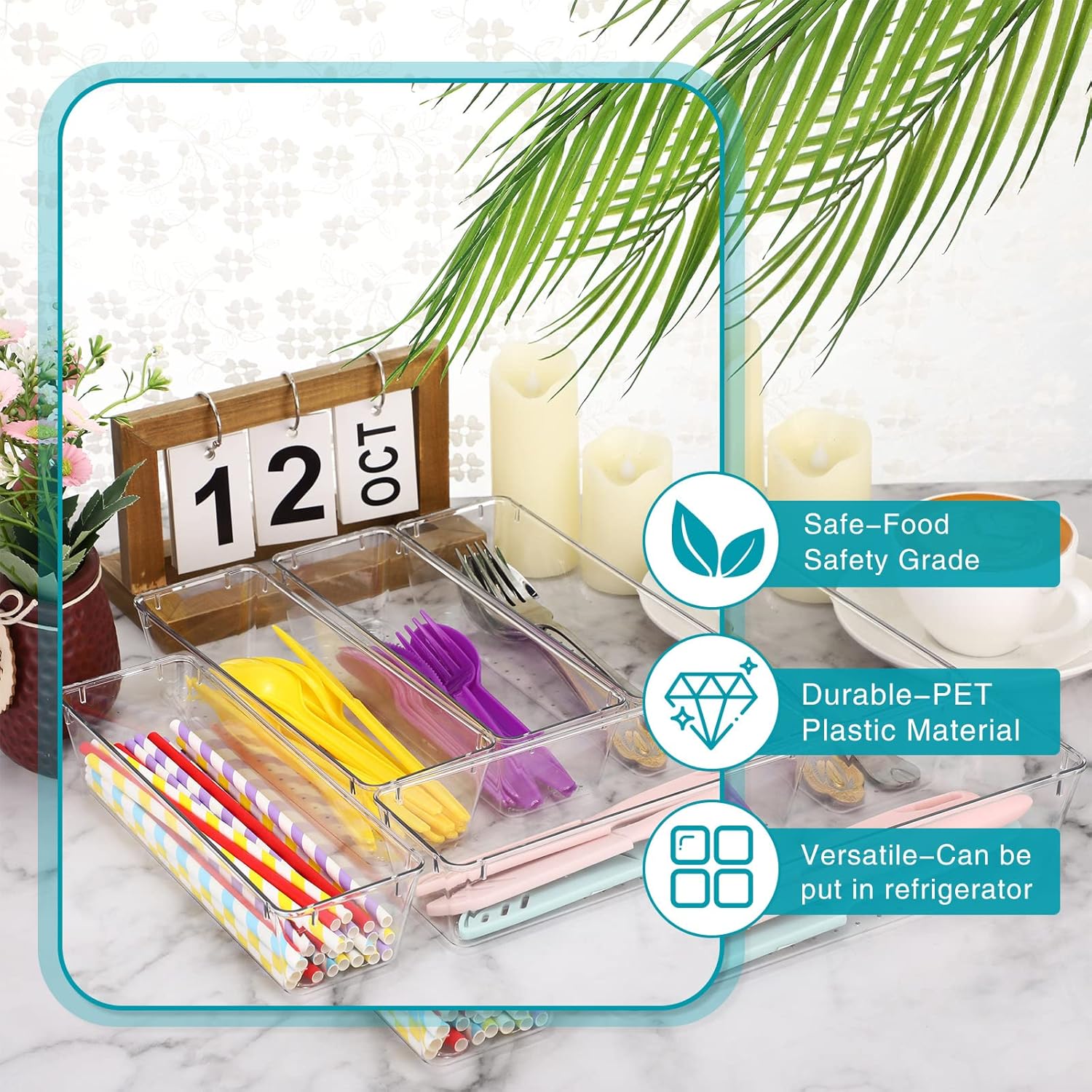 Maitys 12 Pcs Vanity Drawer Organizer 9 x 3 x 2 Inches Clear Plastic Utensil Organizers Kitchen