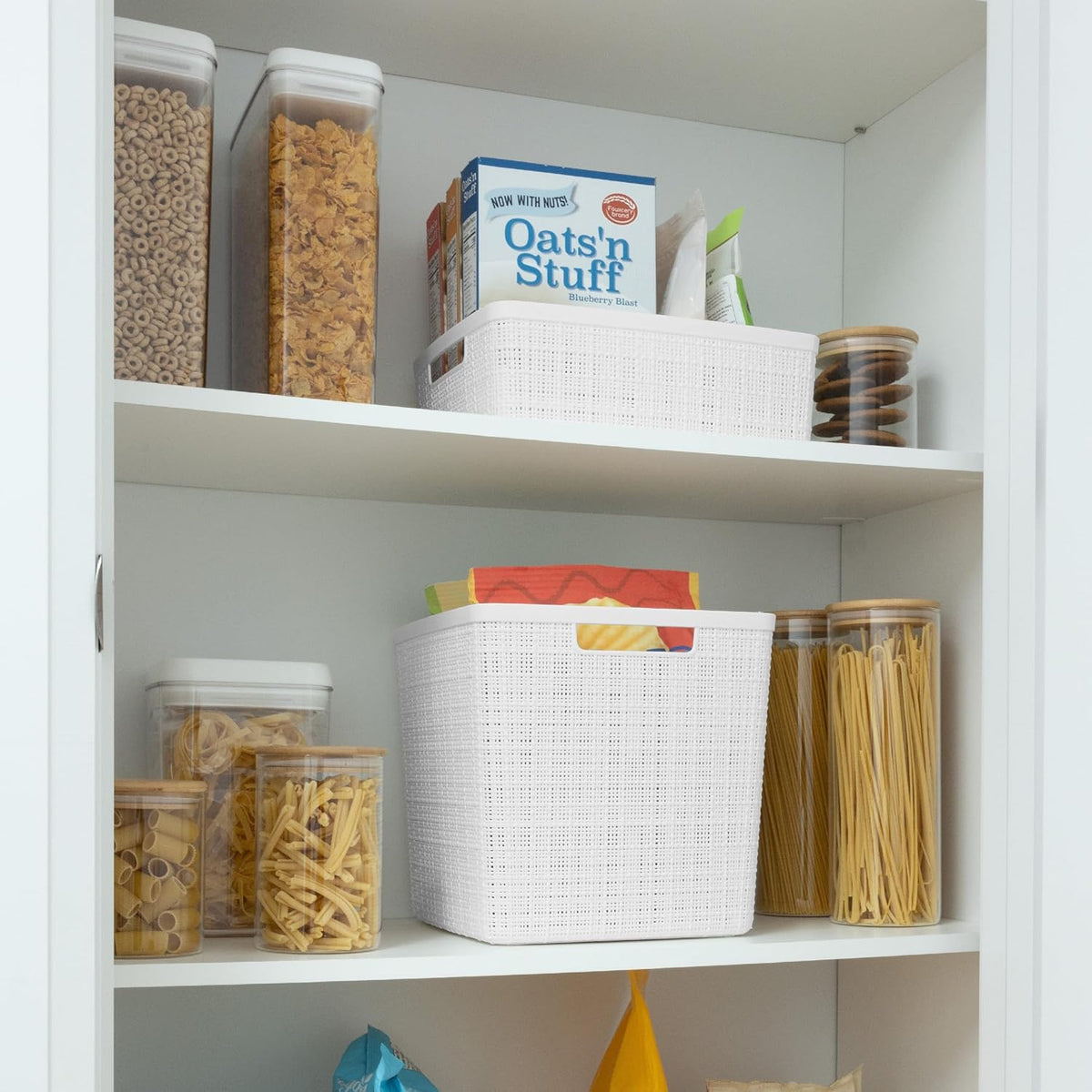 Curver Jute Decorative Plastic Organization and Storage Basket Perfect Bins for Home Office, Closet