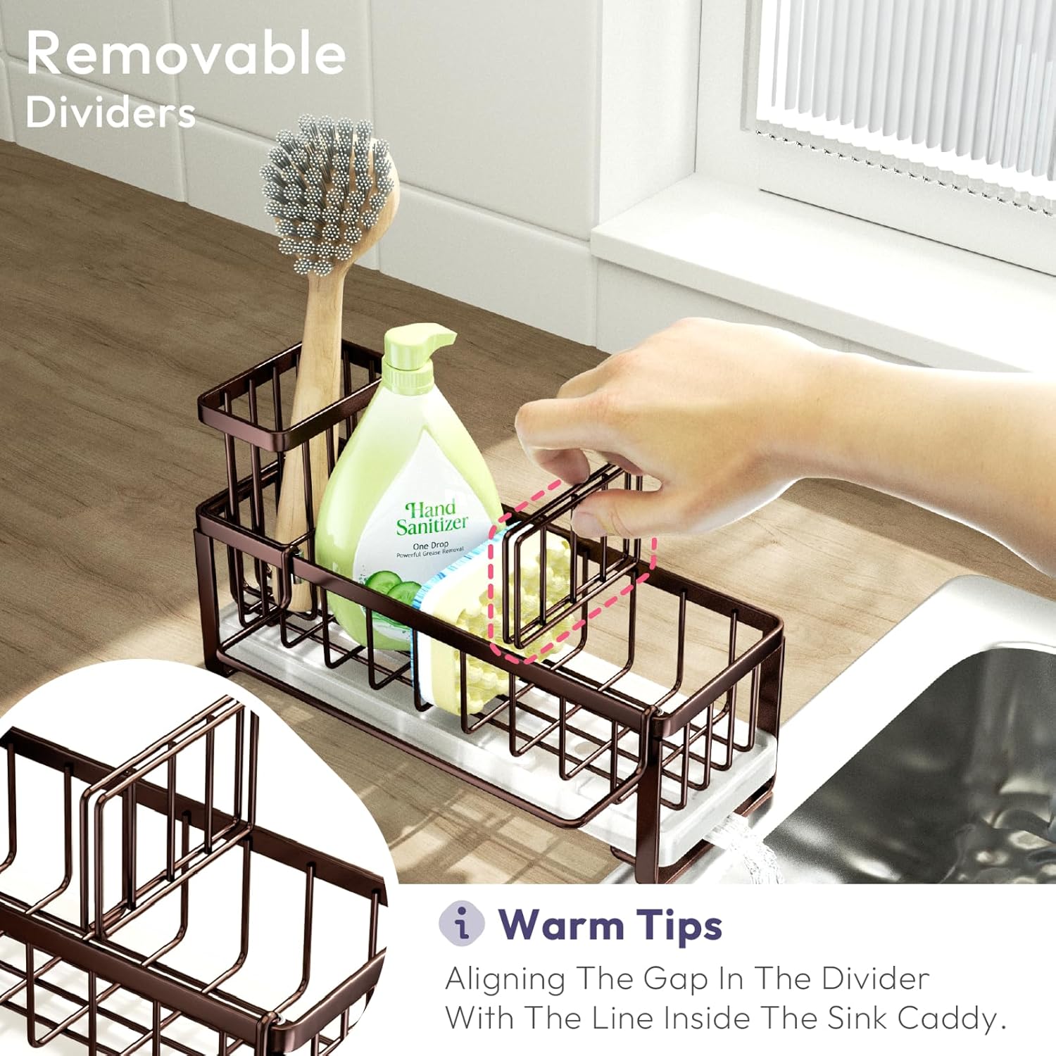 SWTYMIKI Sponge Holder for Kitchen Sink - Sink Caddy with Brush Holder Self-draining Sponge Caddy