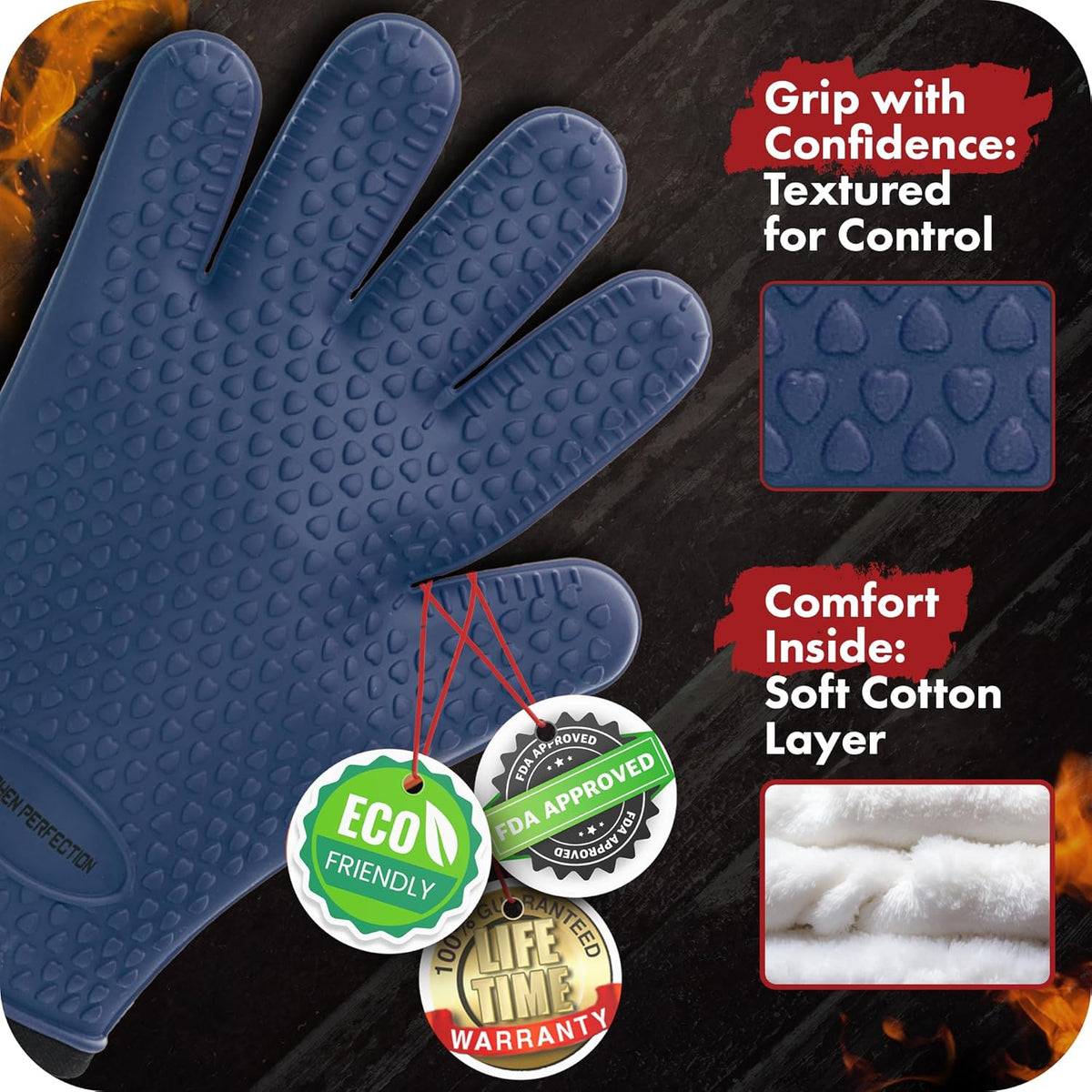 KITCHEN PERFECTION S Silicone Smoker Oven Gloves -Extreme Heat Resistant BBQ Gloves -Handle Hot
