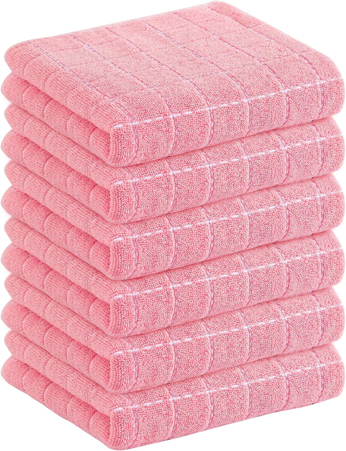 Homaxy 100% Cotton Terry Kitchen Towels(Pink, 13 x 28 inches), Checkered Designed, Soft and Super