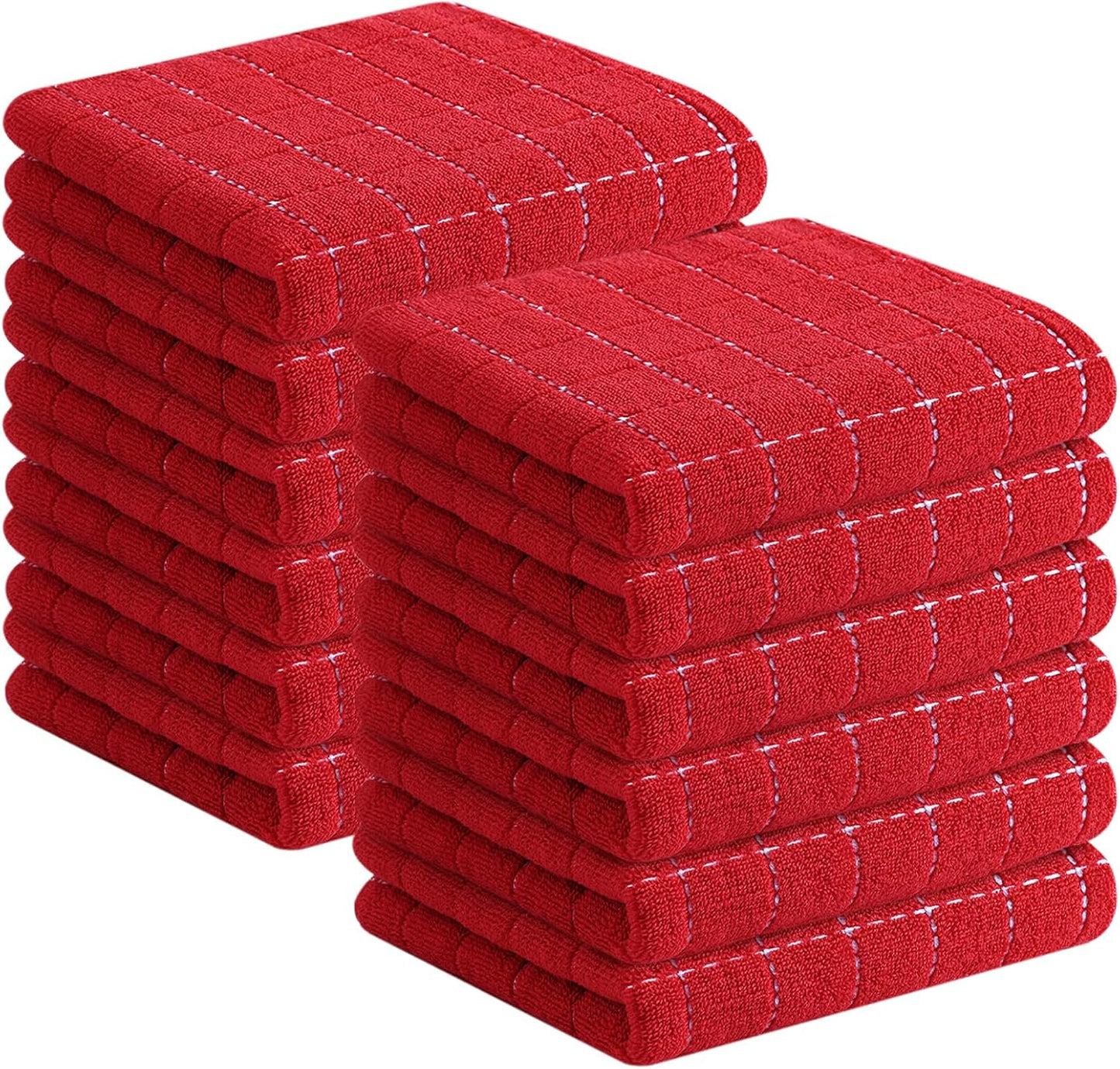 Homaxy 100% Cotton Terry Kitchen Towels(Red, 13 x 28 inches), Checkered Designed, Soft and Super