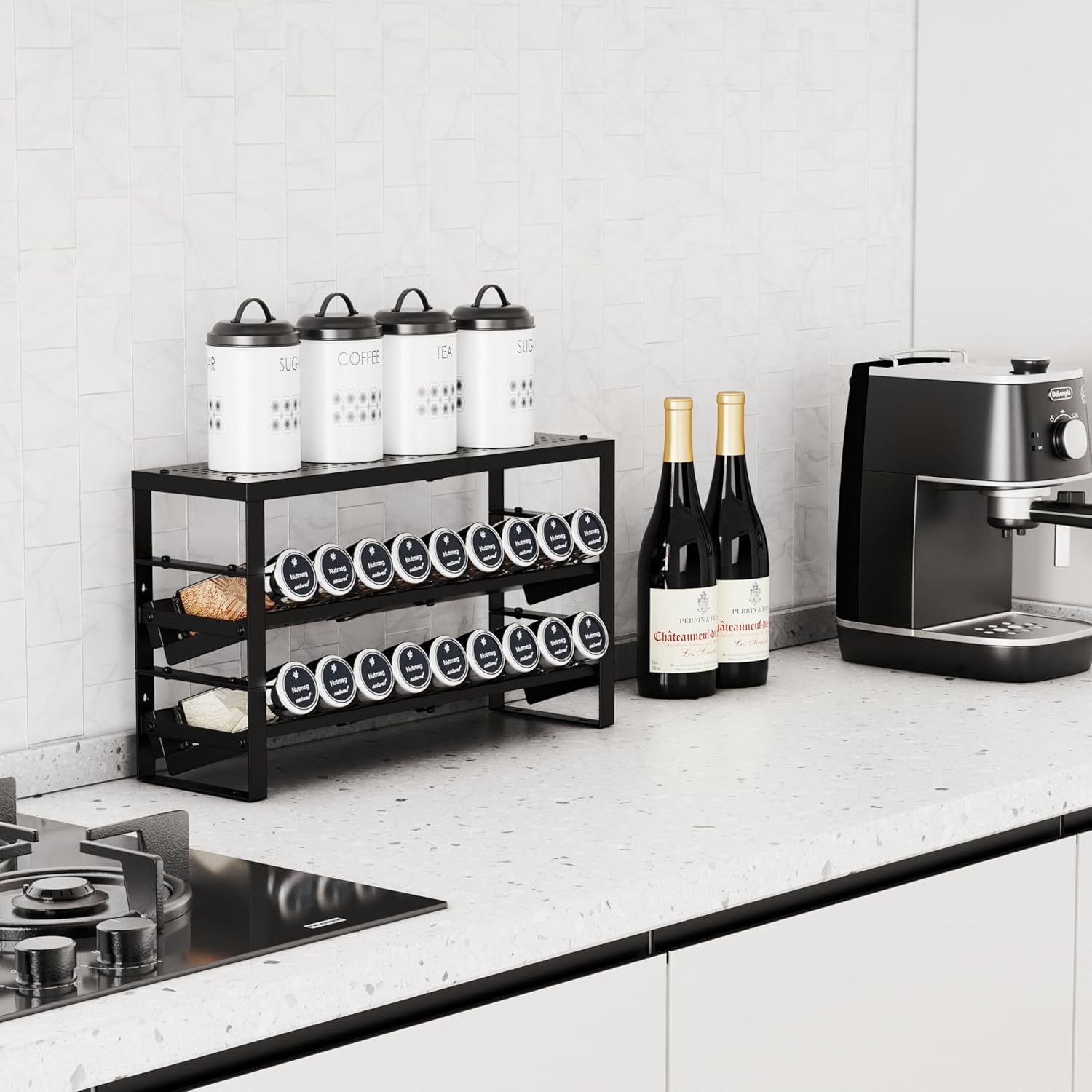 Expandable, Stackable, Adjustable Spice Rack kitchen Organizer,Metal Pantry Storage Shelves