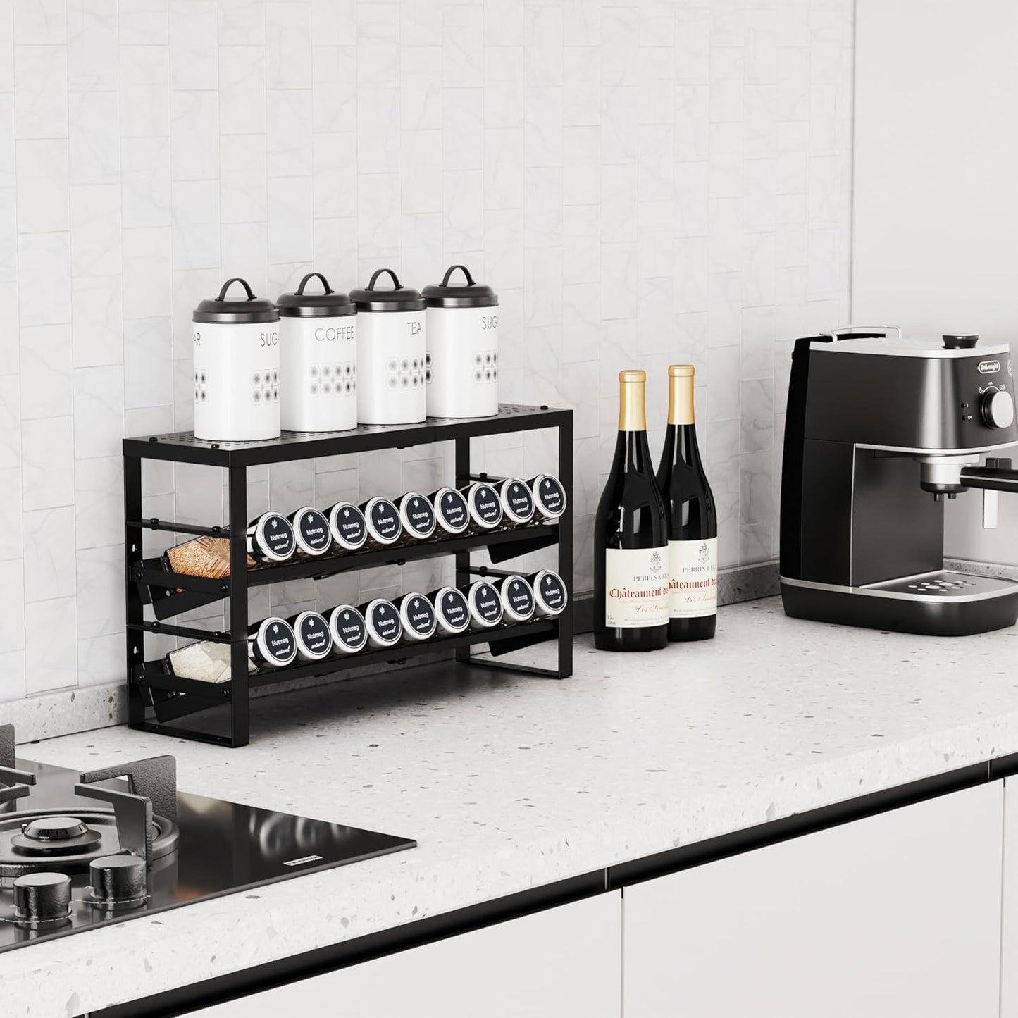Expandable, Stackable, Adjustable Spice Rack kitchen Organizer,Metal Pantry Storage Shelves