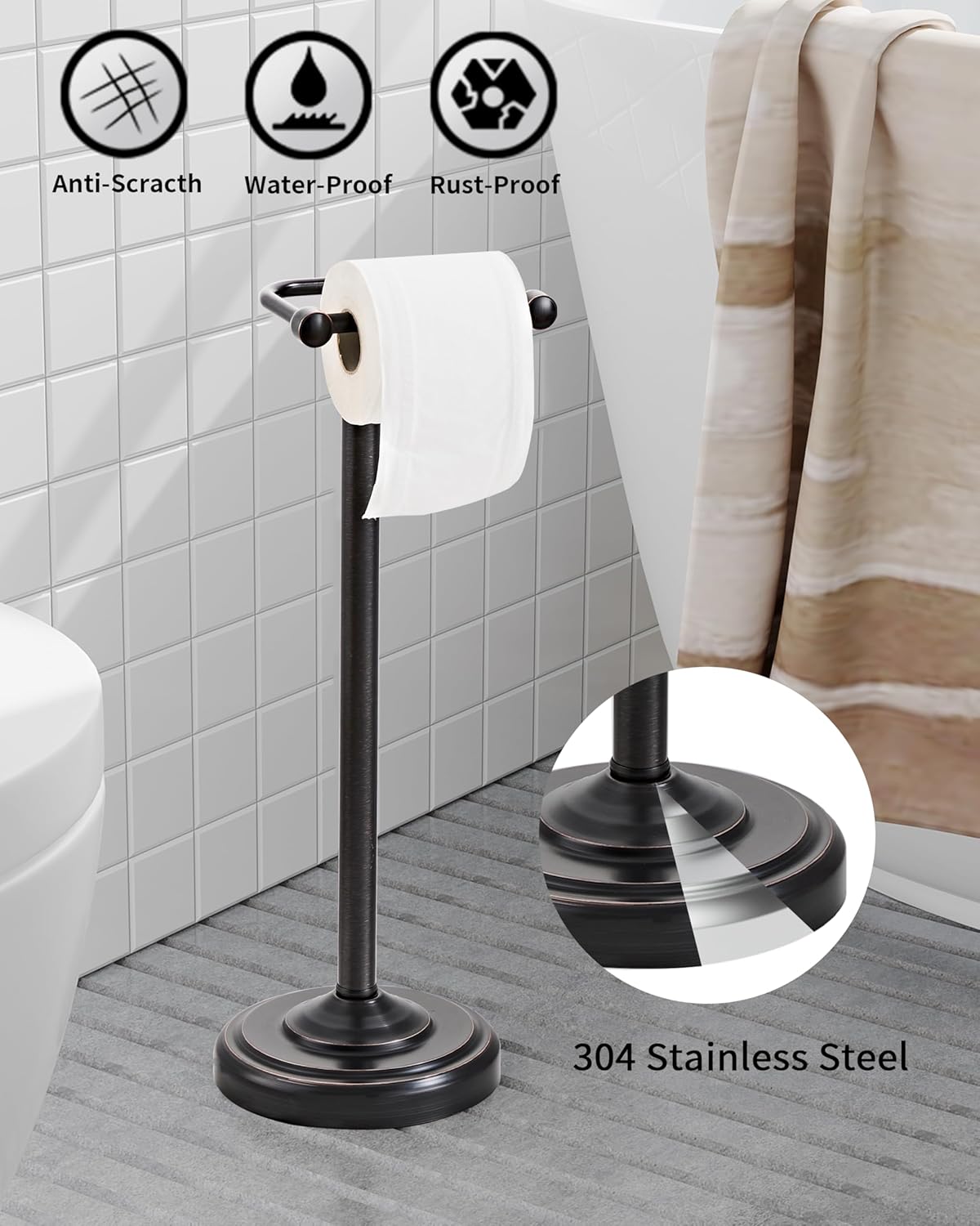 Toilet Paper Holder Stand, Oil Rubbed Bronze Toilet Paper Holder Free Standing, Post Pivoting