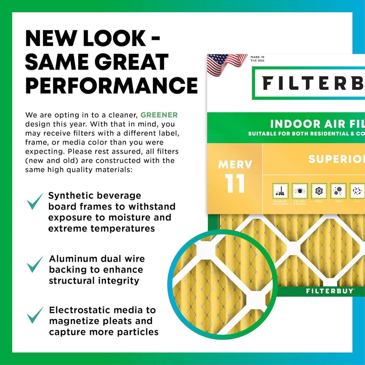 Filterbuy 17.5x23.5x1 Air Filter MERV 11 (MPR 1200) Allergen Defense Replacement (4-Pack)
