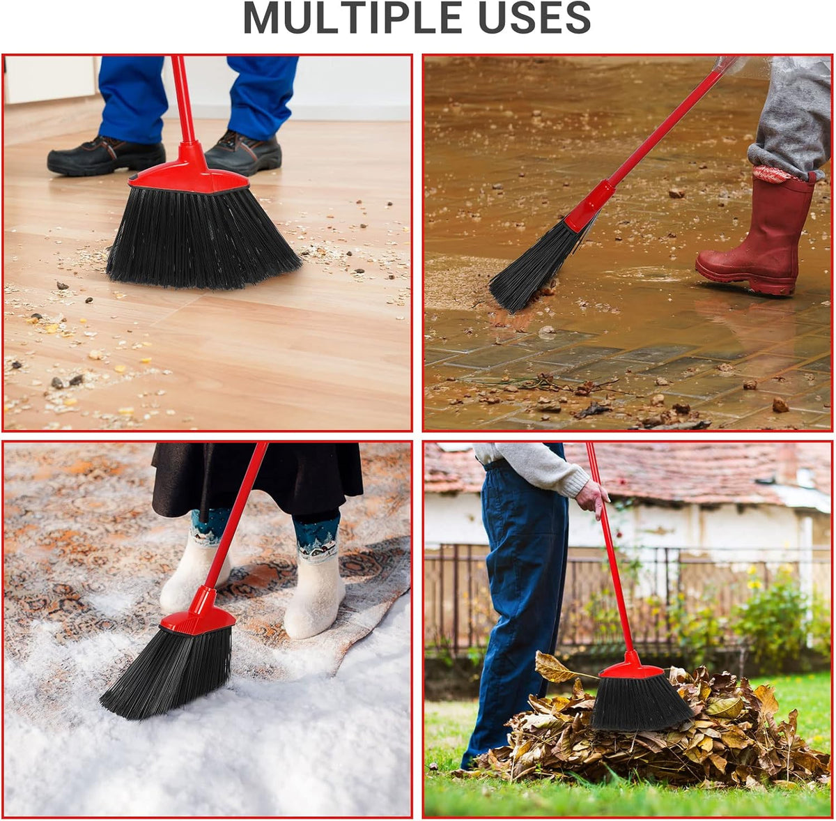 12 Pcs Heavy Duty Commercial Angle Broom 53 Inch Long Handle for Sweeping Indoor Outdoor - Garage