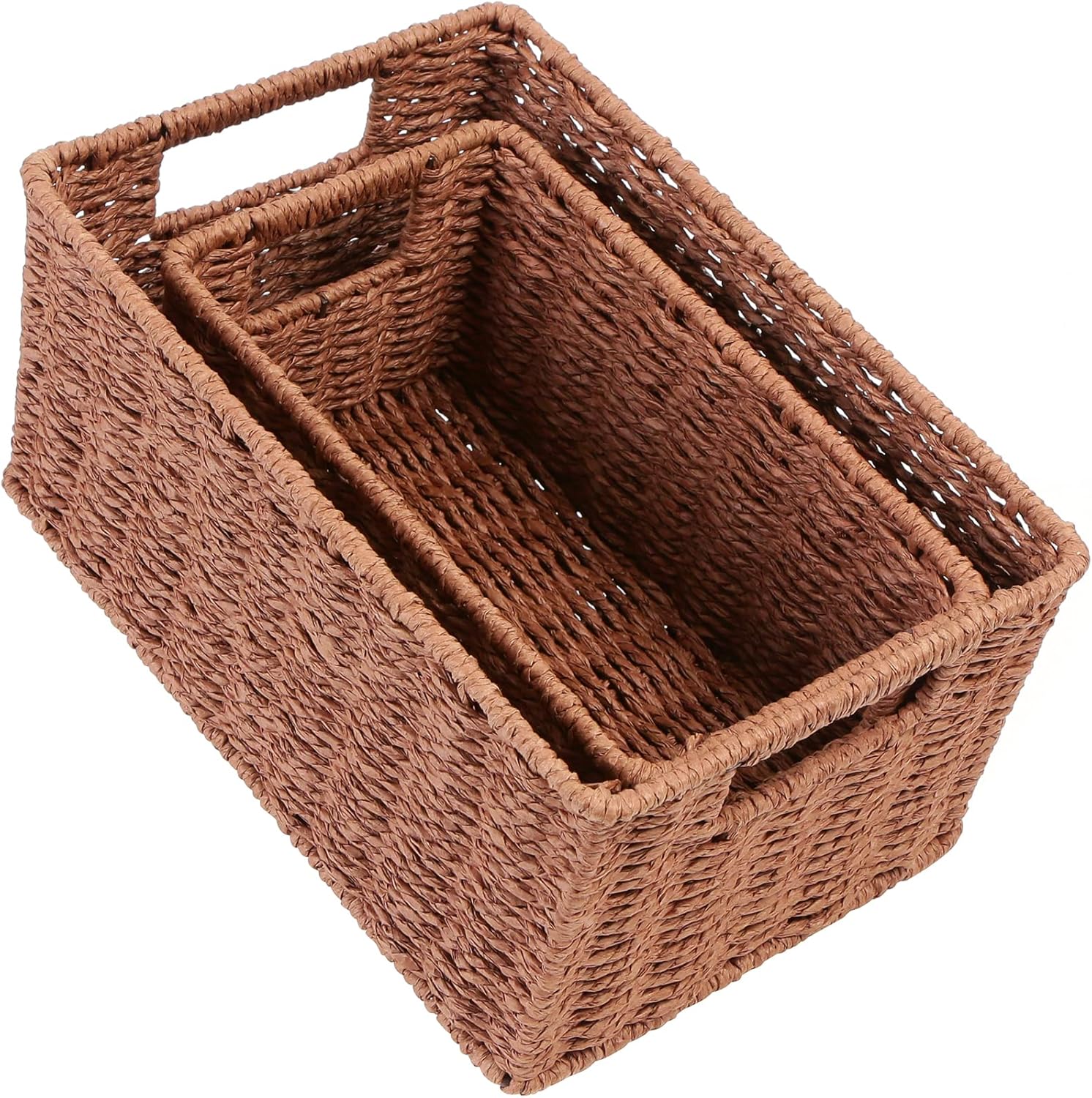 HOONEX Woven Baskets for Storage, Paper Rope Baskets with Sturdy Metal Wire Frame, Baskets for