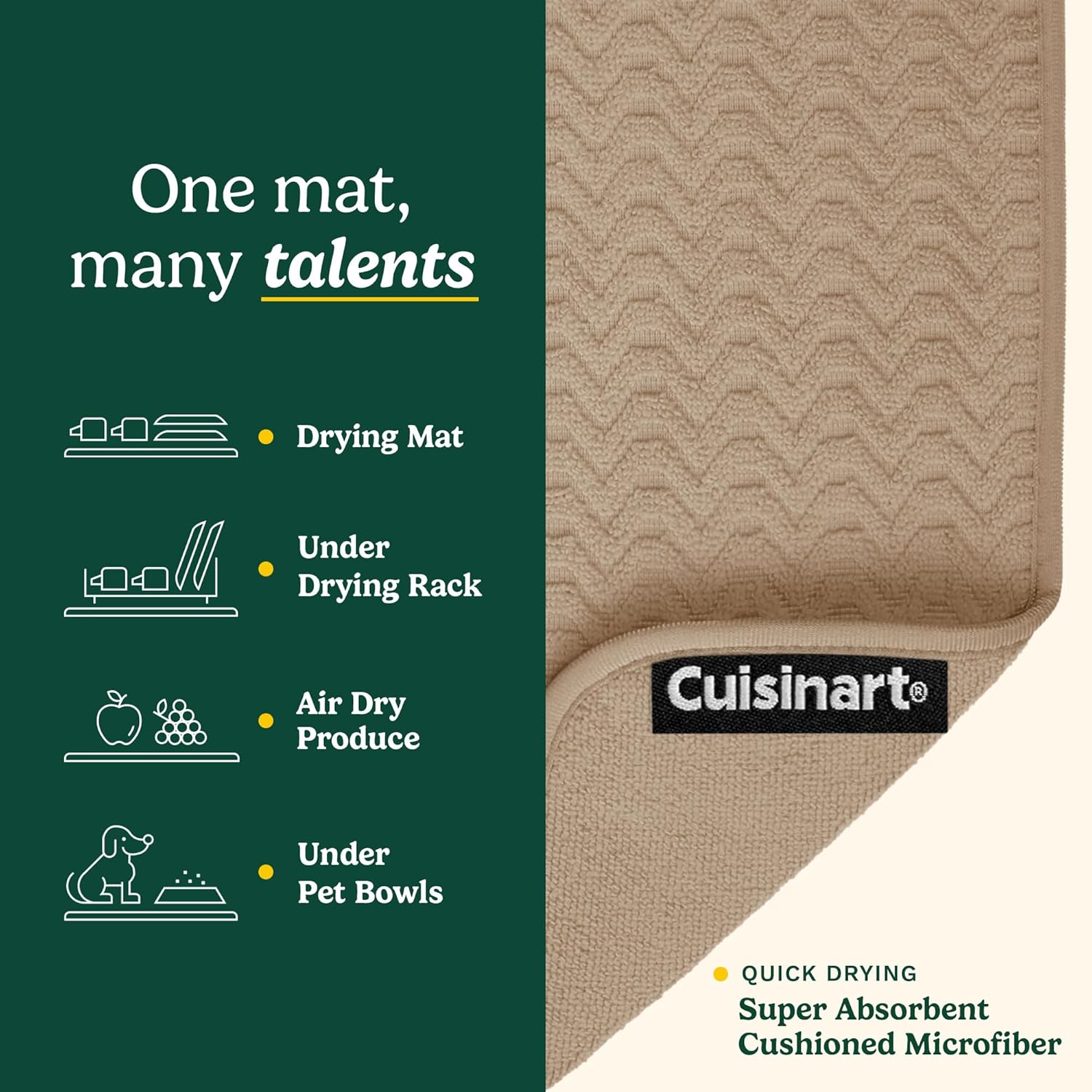 Cuisinart Dish Drying Mats for Kitchen Counter - (2) 18" x 24" Ultra Absorbent Dish Drying Mat XL