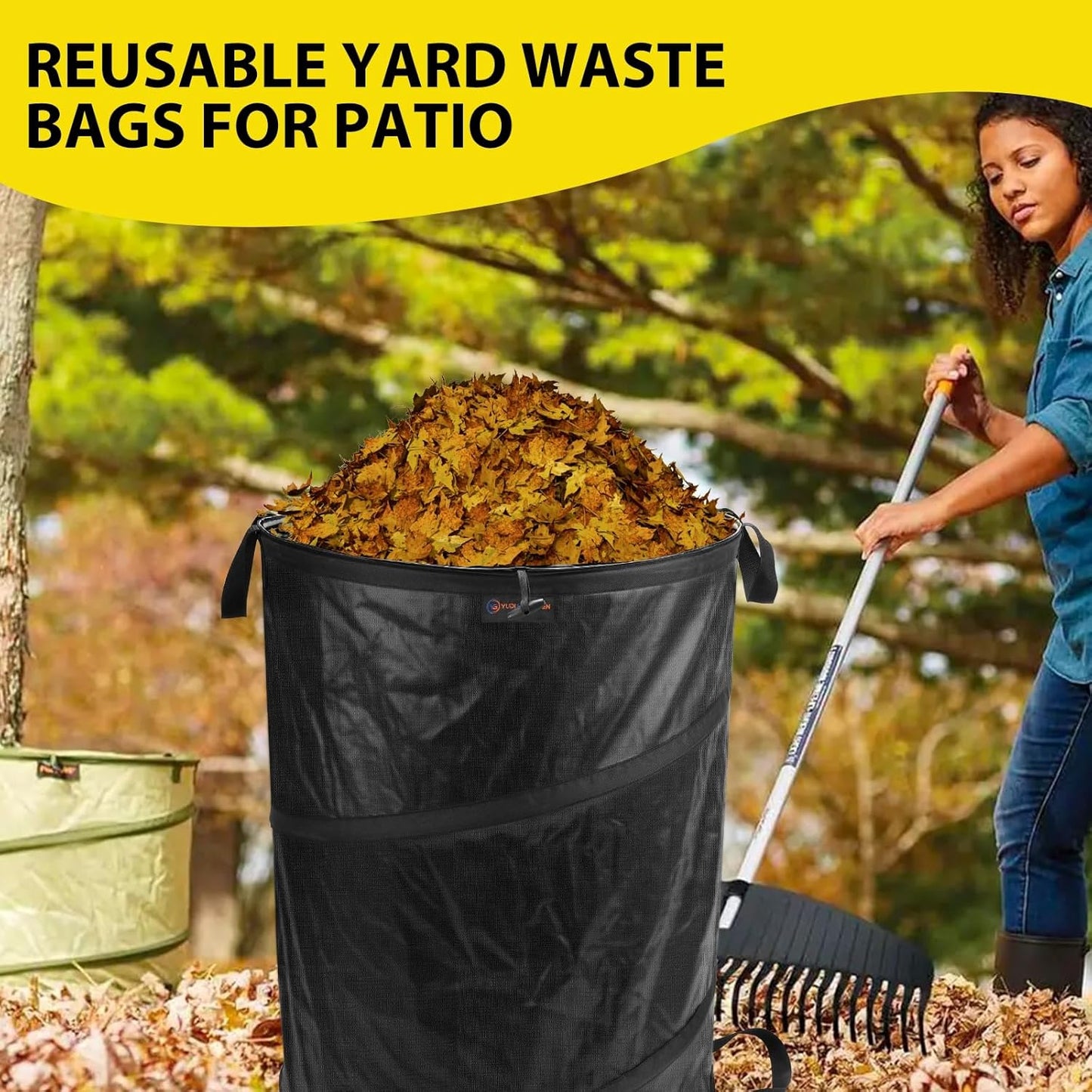 YUDI & GARDEN 45 Gallon Collapsible Garden Bag｜Collapsible Trash Can｜Camping Trash Can,Black,for