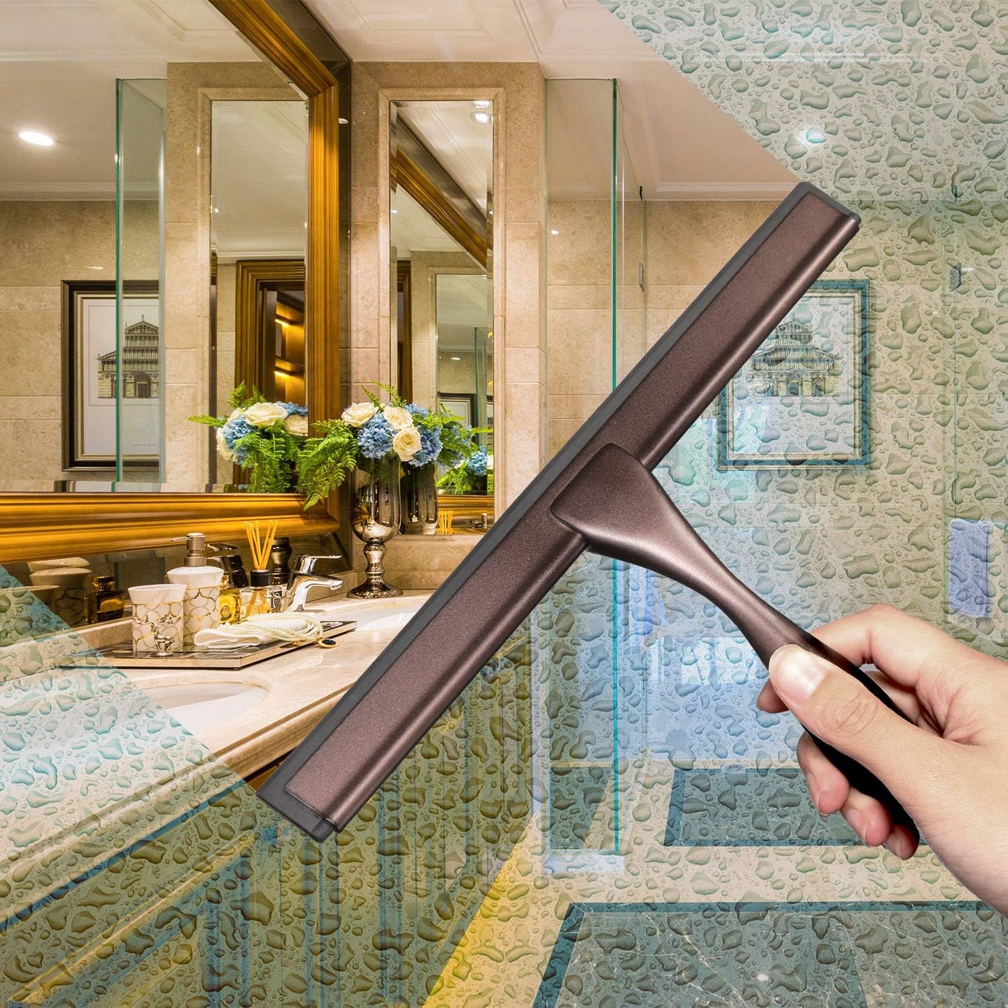 Hiware All-Purpose Shower Squeegee for Shower Doors, Bathroom, Window and Car Glass - Bronze