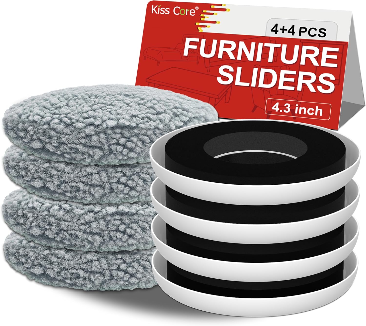 New Upgrade Furniture Movers Sliders, 4+4 Pack 4.3" Multi-Surface Furniture Sliders with Groove