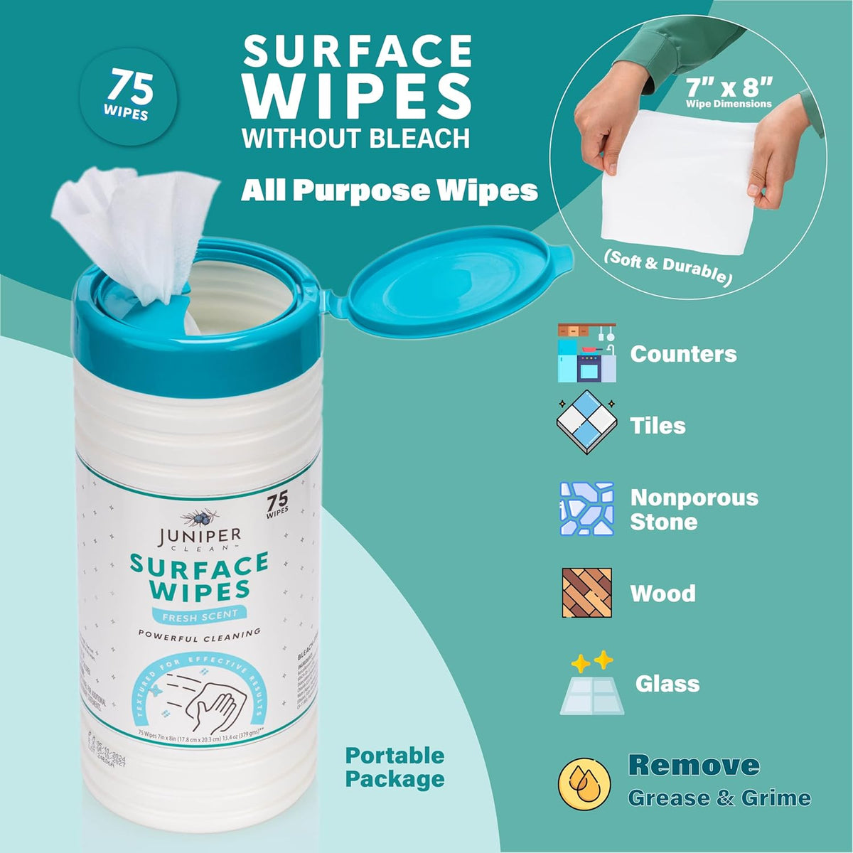 1 Pack Surface Cleaning Wipes Bleach Free, All-Purpose Cleaner for Bathroom, Kitchen, Office, 75