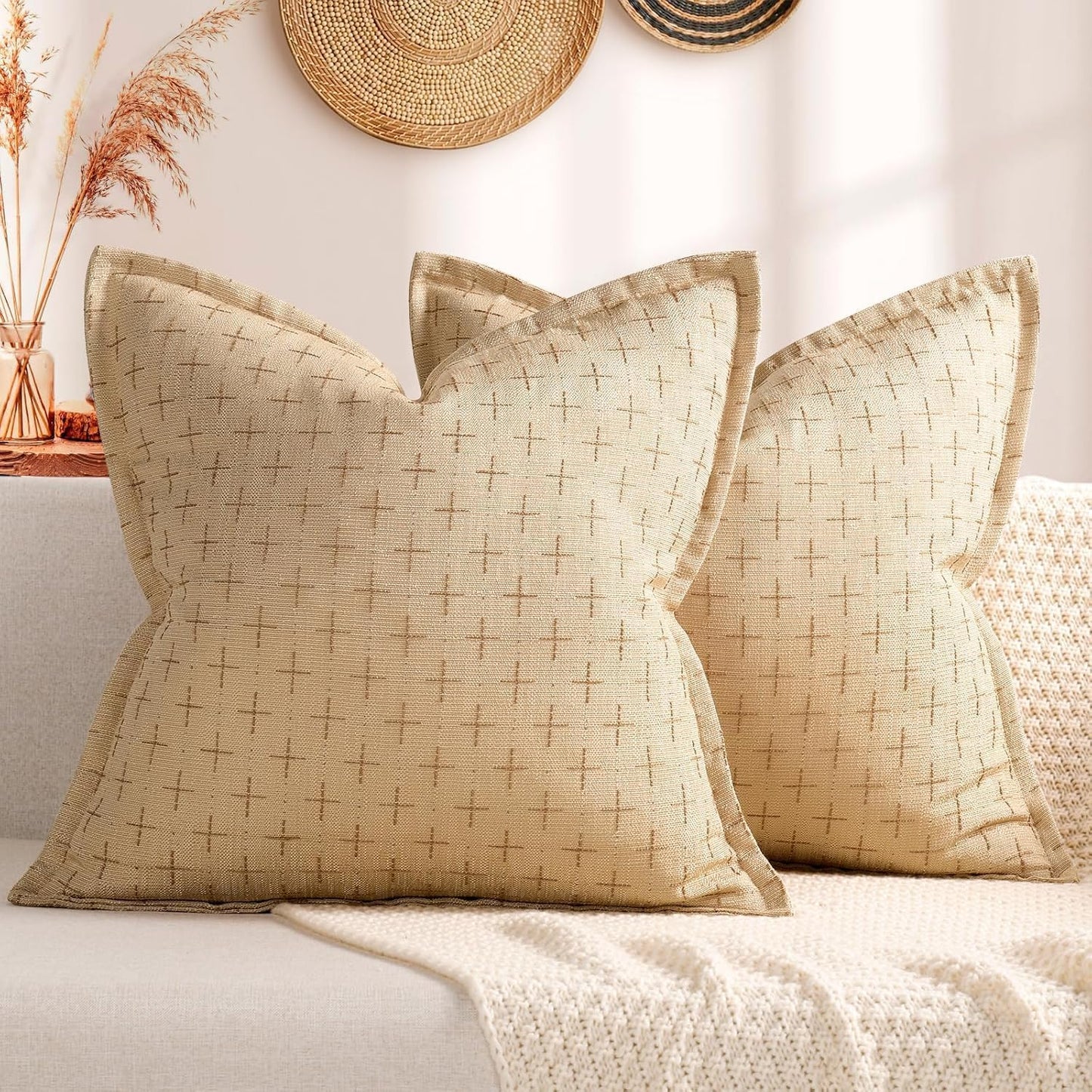 ZWJD Pillow Covers 24x24 Set of 2 Soft Polyester Textured Pillow Covers with Stylish Flange Edge