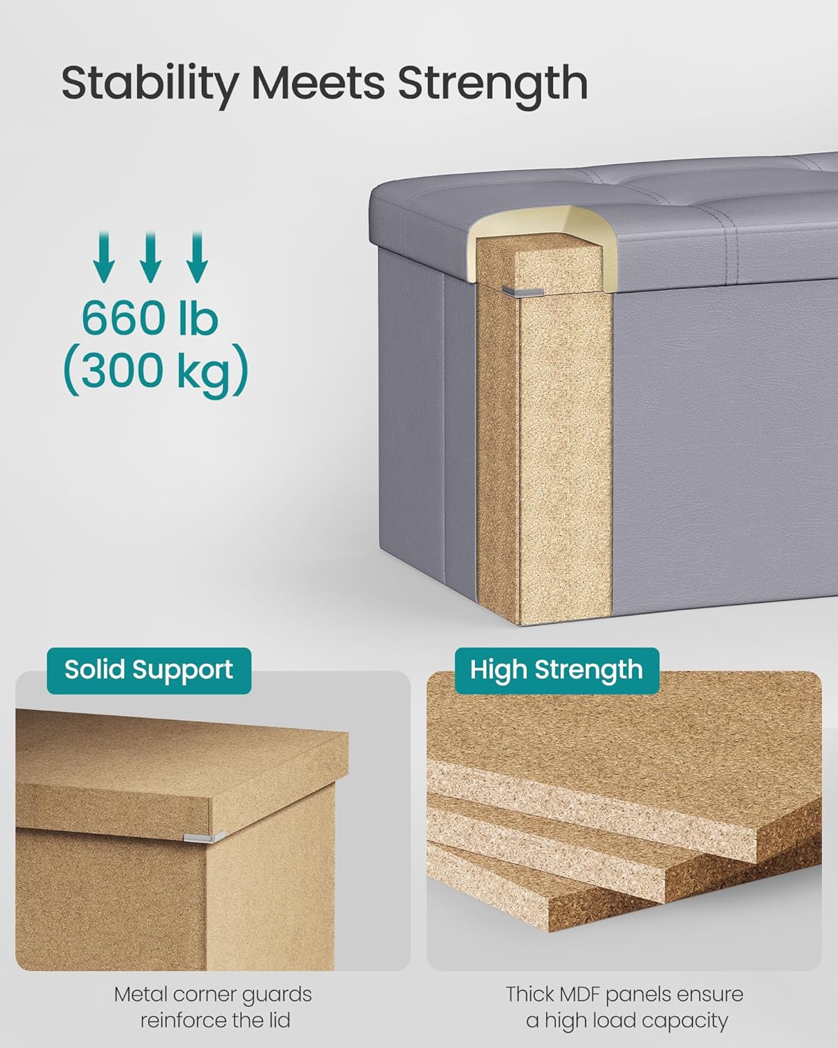 SONGMICS MAZIE Collection - 43 Inches Folding Storage Ottoman Bench, Ottoman with Storage, Foot