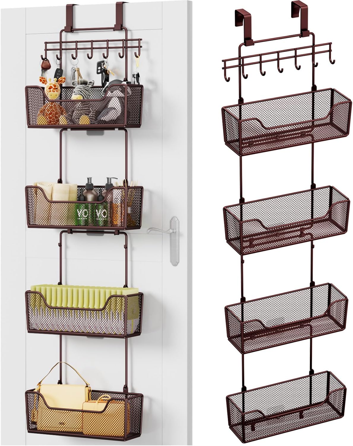 HapiRm Over The Door Organizer - Hanging Door Organizer with 4 Metal Large Capacity Baskets and